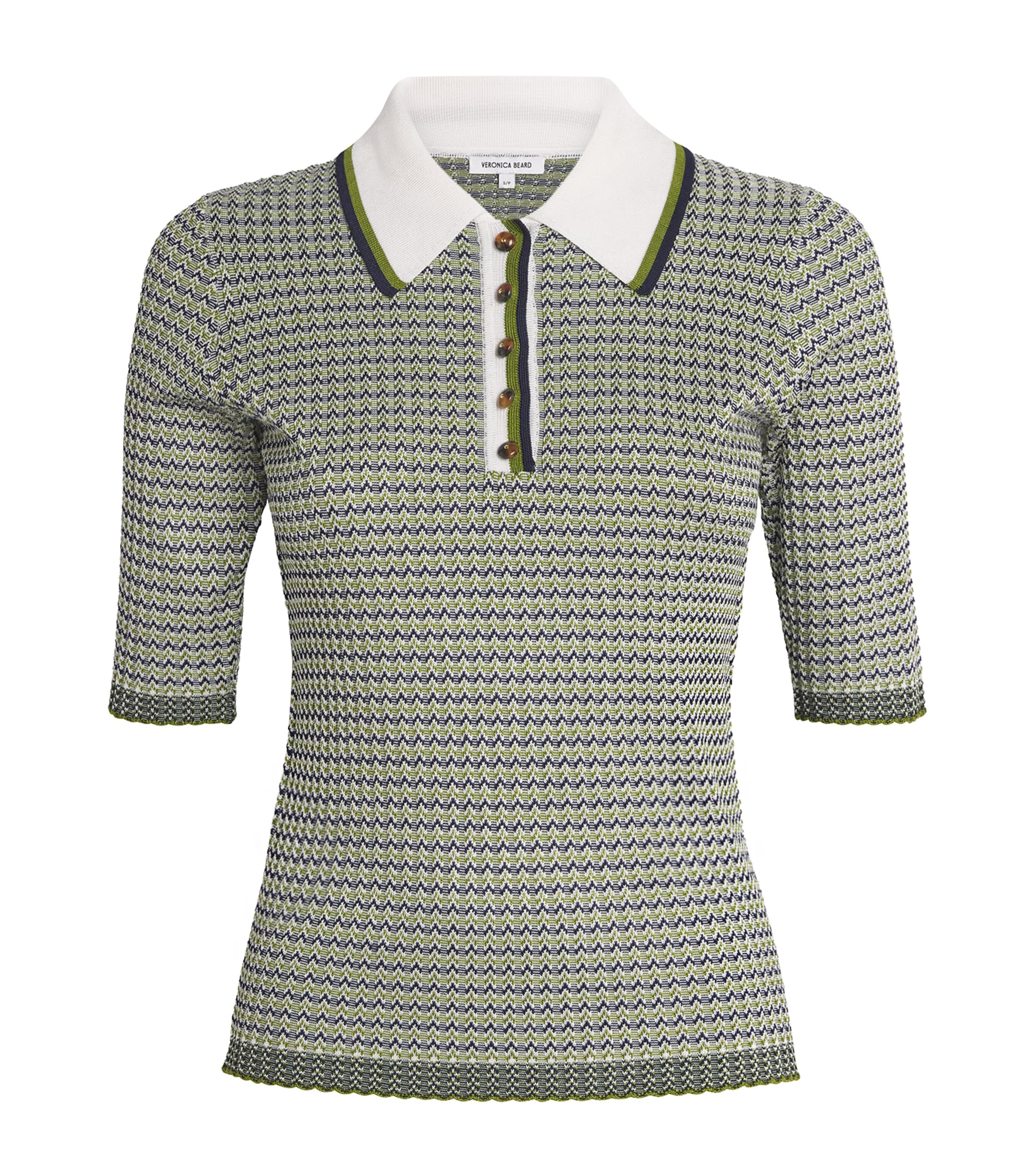 Veronica Beard Womens Knitted Geometric Soza Polo Shirt Nvy/cact/o Wht Image 1
