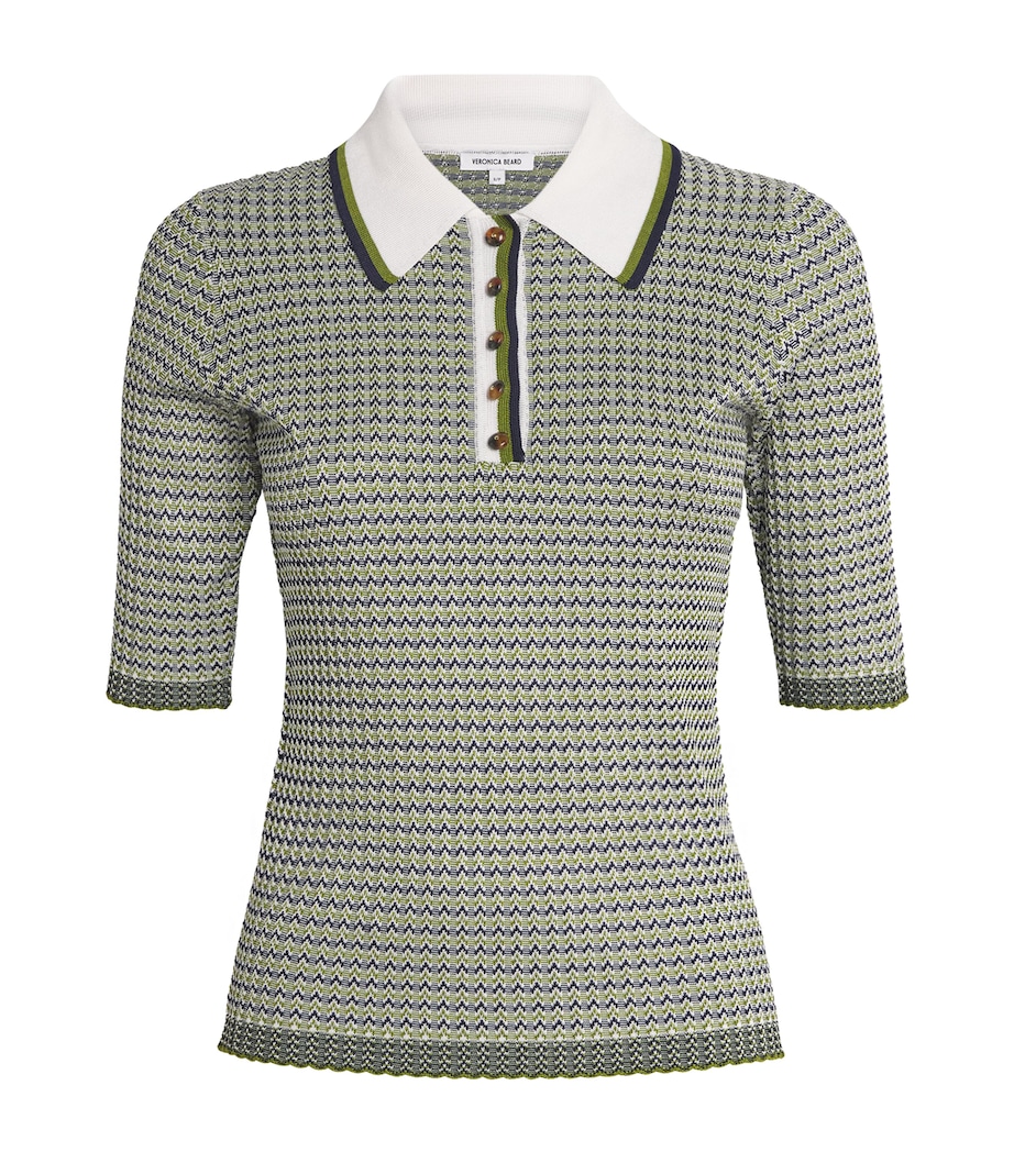 Veronica Beard Womens Knitted Geometric Soza Polo Shirt Nvy/cact/o Wht Image 1