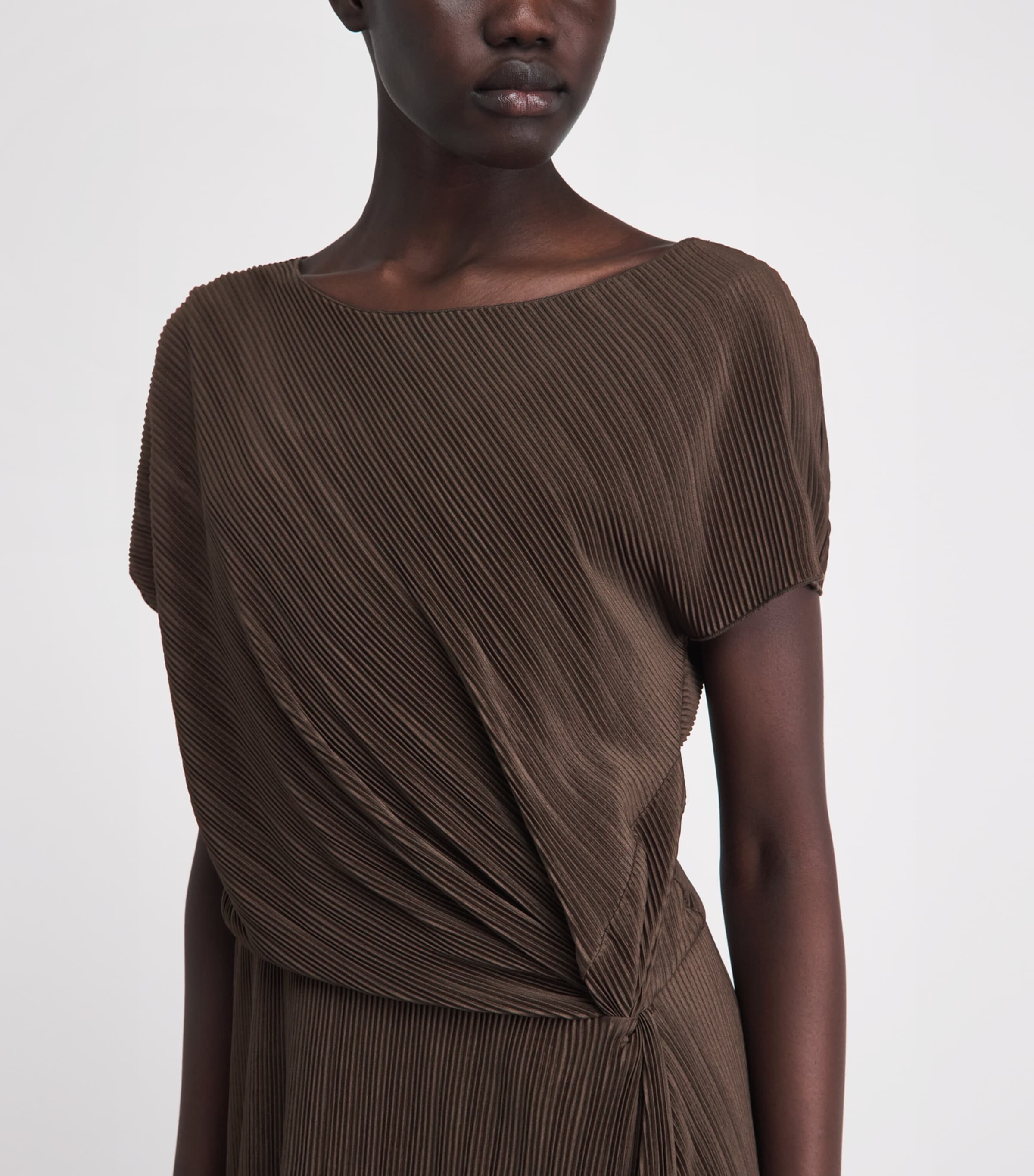 Vince Womens Pleated Midi Dress Clove Image 3