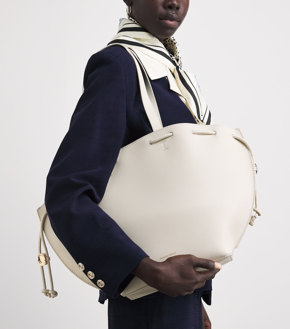 Claudie Pierlot Grained Leather Alban Tote Bag Ecru Image 2
