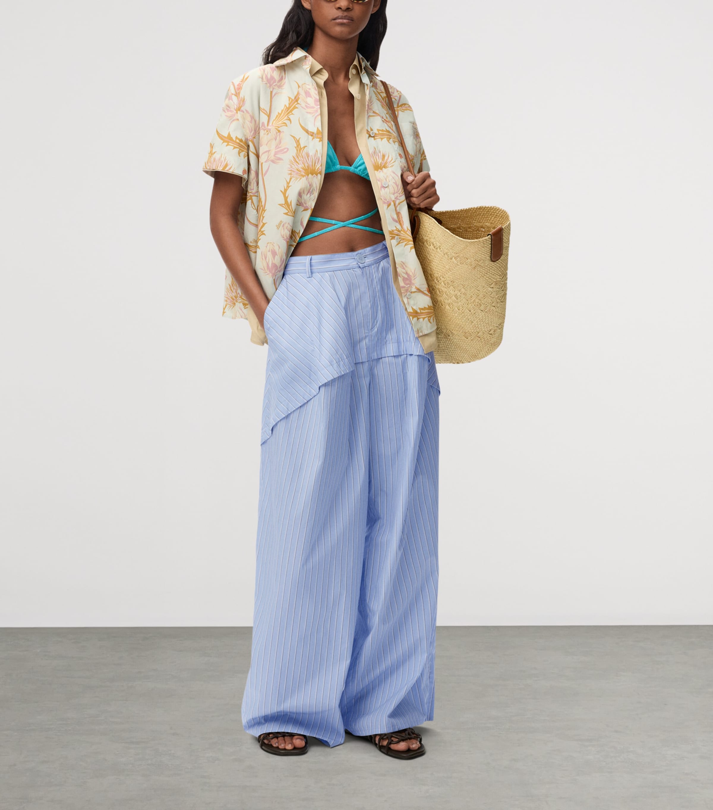LOEWE Womens x Paula's Ibiza Cotton Panelled Stripe Trousers Blue/multicolor Image 2