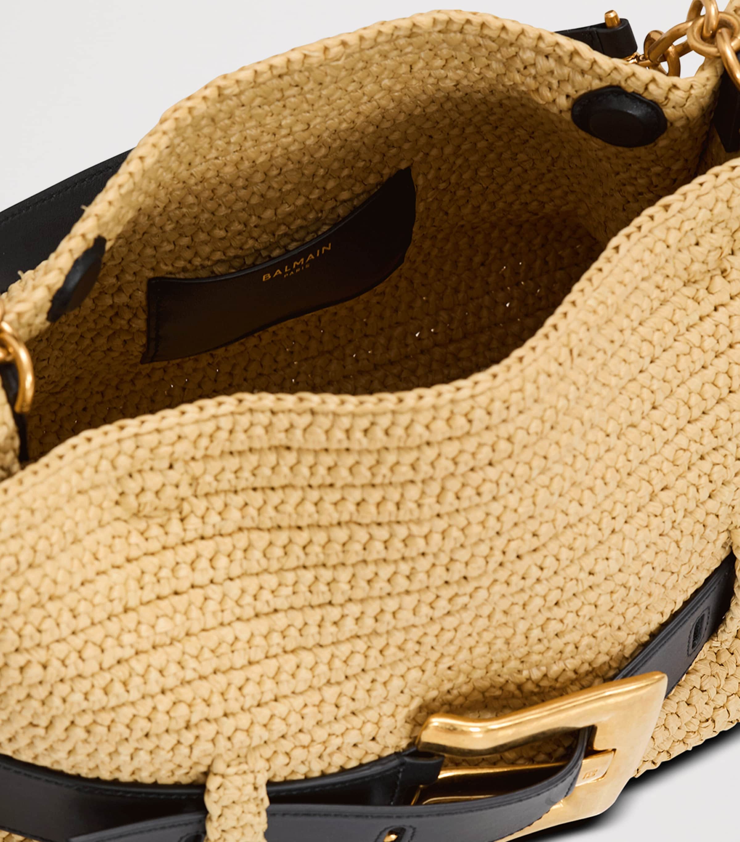 Balmain Medium Faux-Raffia Anthem Shoulder Bag Gte Naturel / Noir Image 4