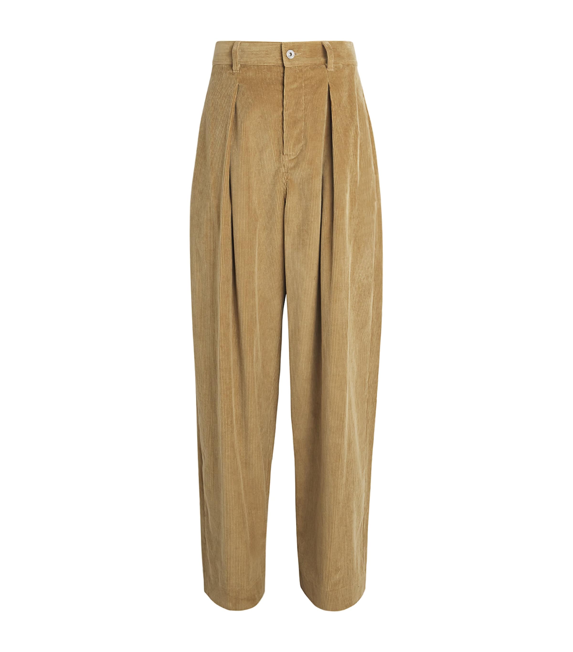 JW Anderson Mens Corduroy Pleated Wide-Leg Trousers Biscuit Image 1