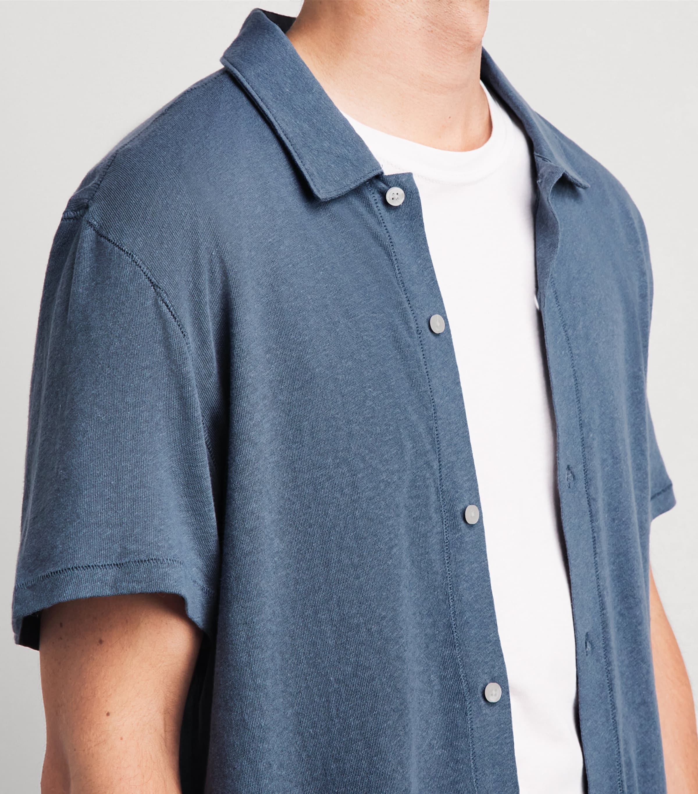 PAIGE Mens Linen-Cotton Sultan Short-Sleeve Shirt Lakeside Image 3