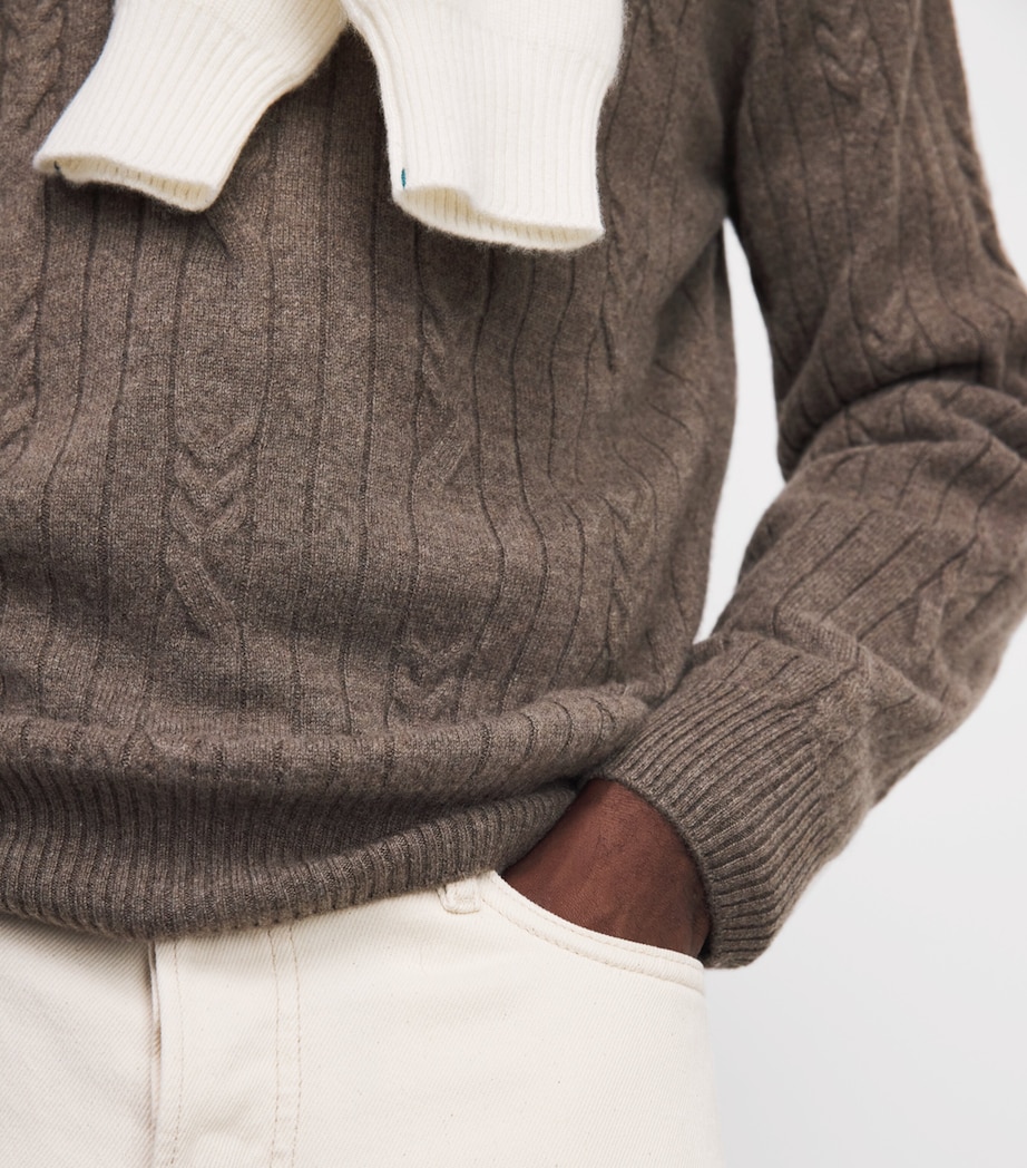 Fioroni Cashmere Mens Cashmere Cable Knit Quarter-Zip Sweatshirt Image 3