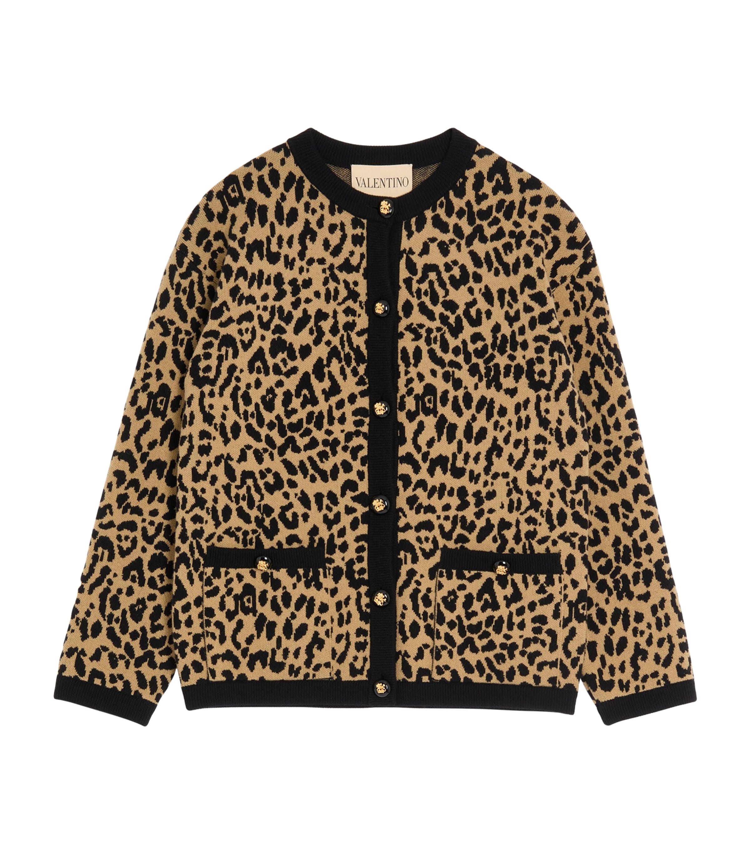 Valentino Wool Leopard Print Cardigan In Sand
