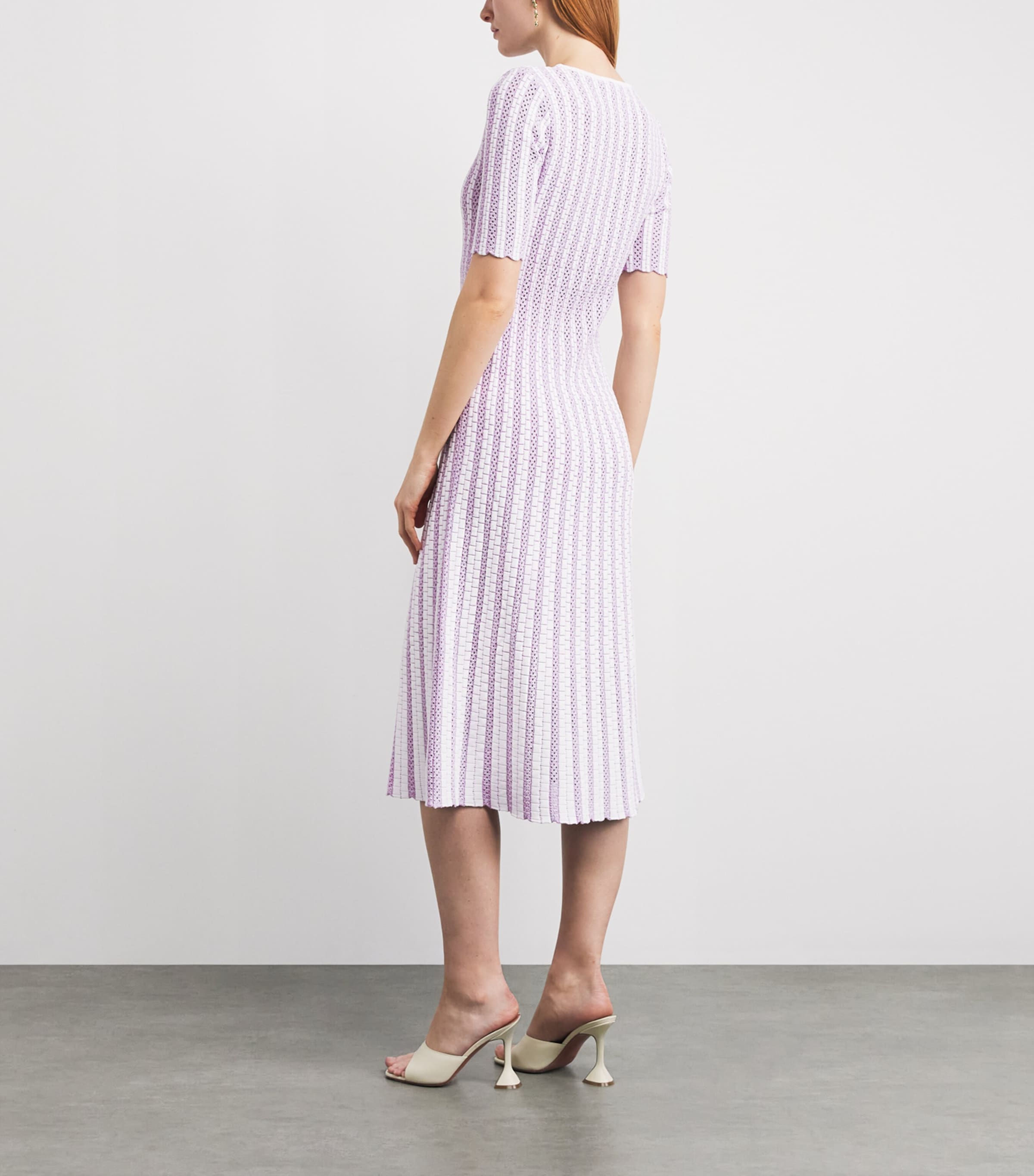 VALENTI Womens Openwork Knit Margherita Midi Dress White Lilac Image 4