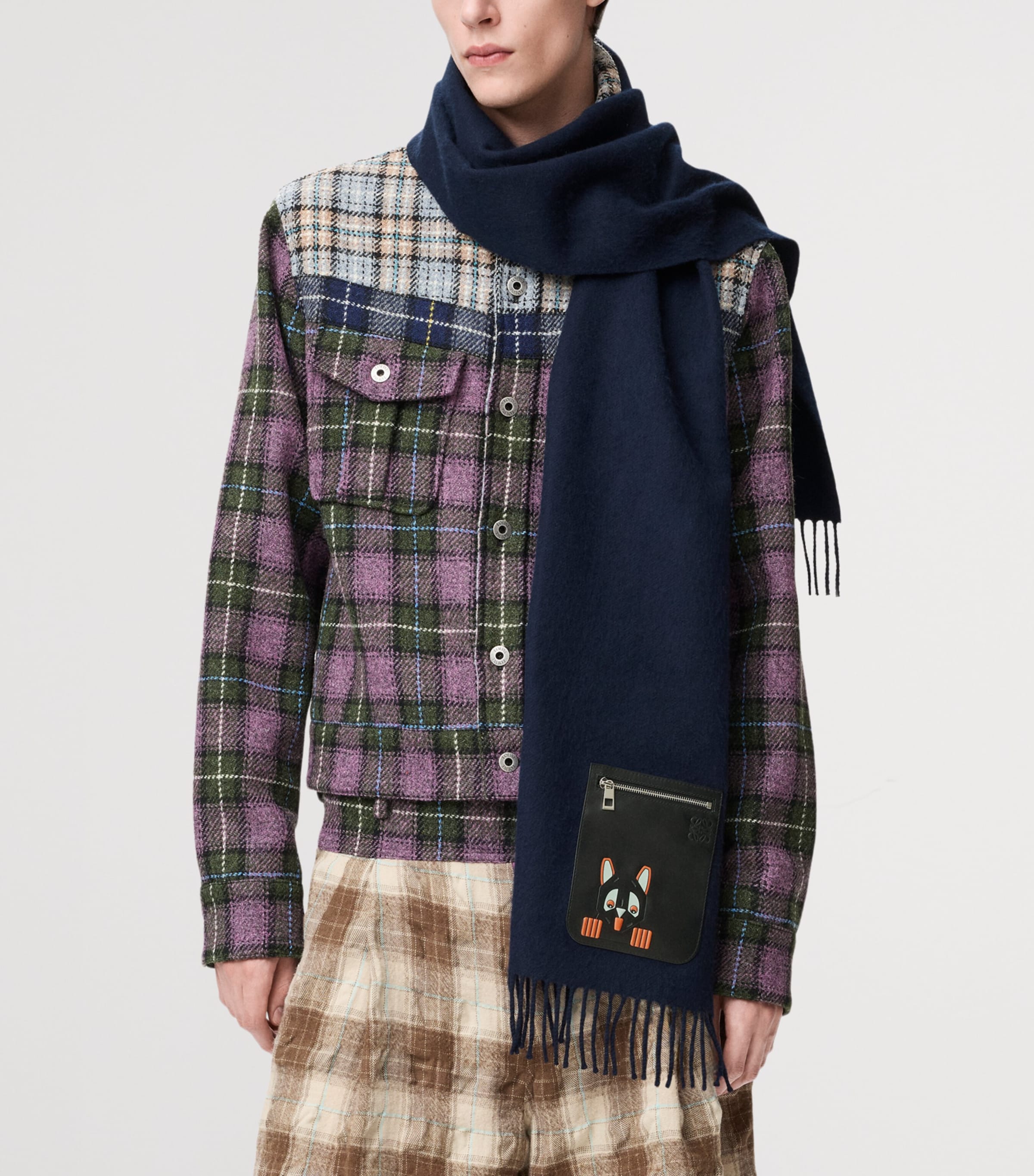 LOEWE x Louis Wain Wool-Cashmere Pocket-Detail Scarf DARK NAVY BLUE Image 2