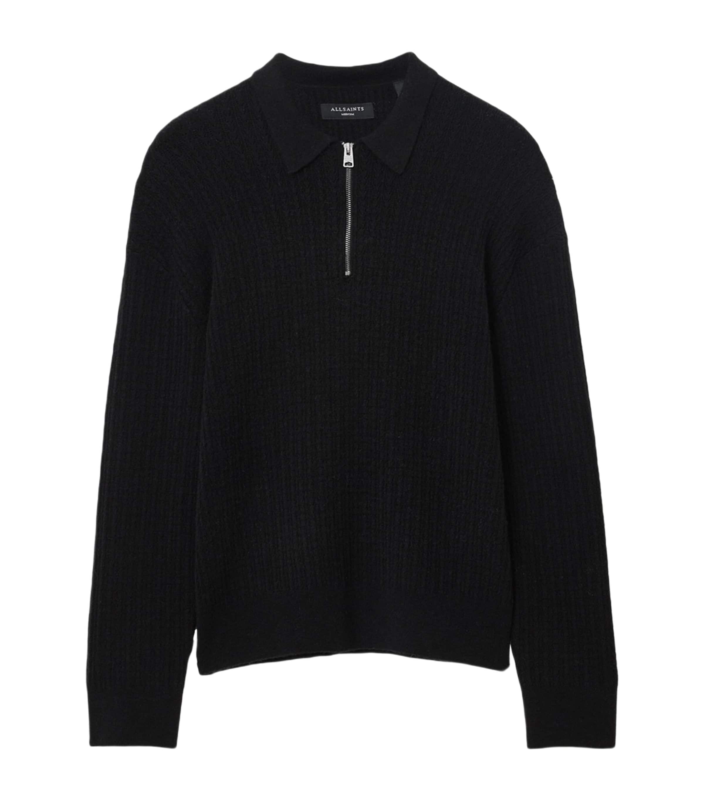 Allsaints Wool-blend Quarter-zip Jakob Polo Sweater In Black