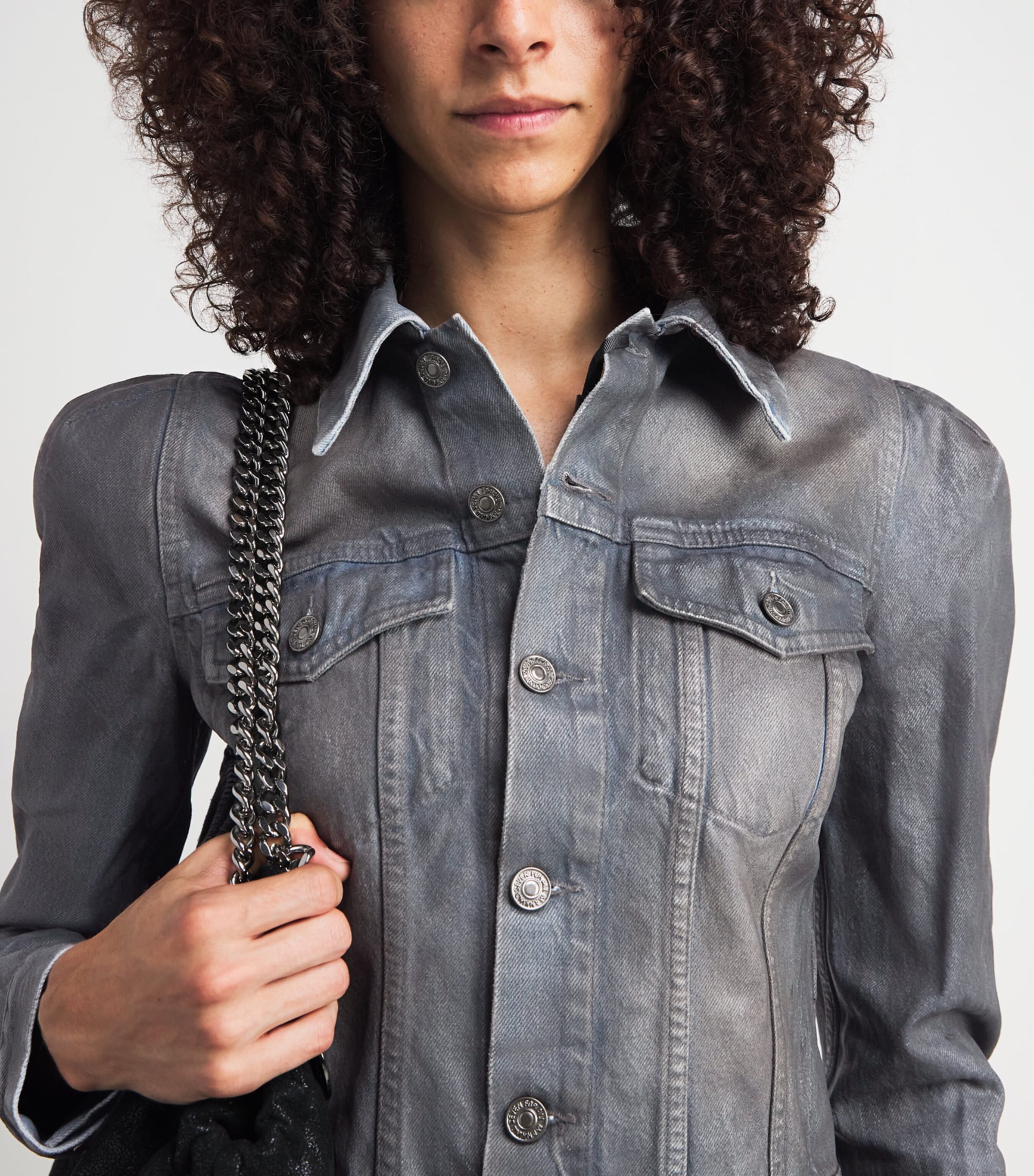 7 For All Mankind Womens Coated Denim Jacket Dark Grey Image 3