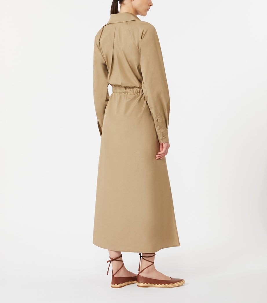Max Mara Womens Cotton Drawstring Midi Shirt Dress Kaki Image 4