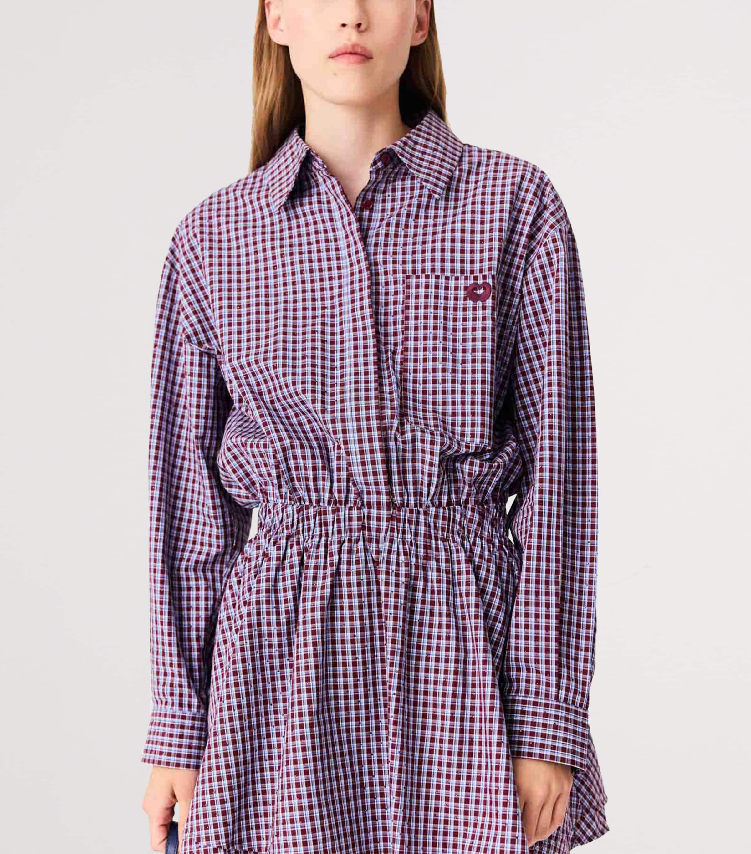 Maje Womens Cotton Check Mini Shirt Dress Burgundy Image 5