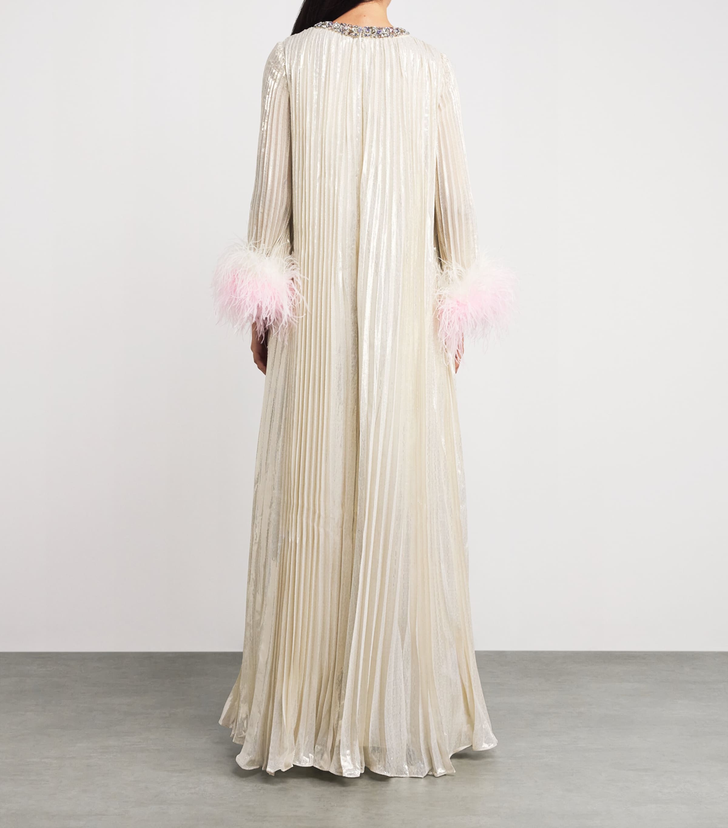 Silk-Blend Feather-Trim Maxi Dress CHAMPAGNE Image 3