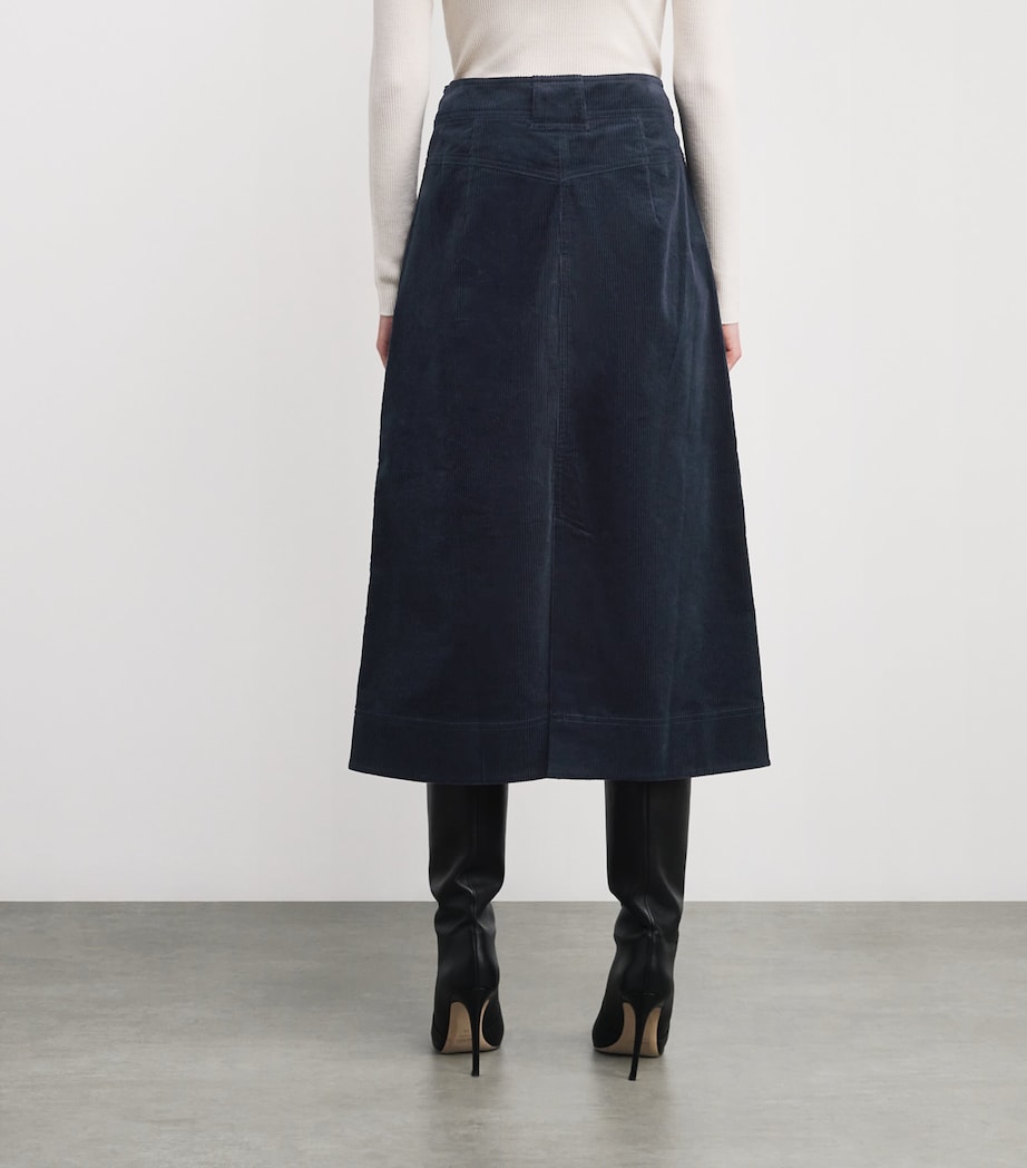 Stretch-Cotton Corduroy Midi Skirt NAVY Image 4
