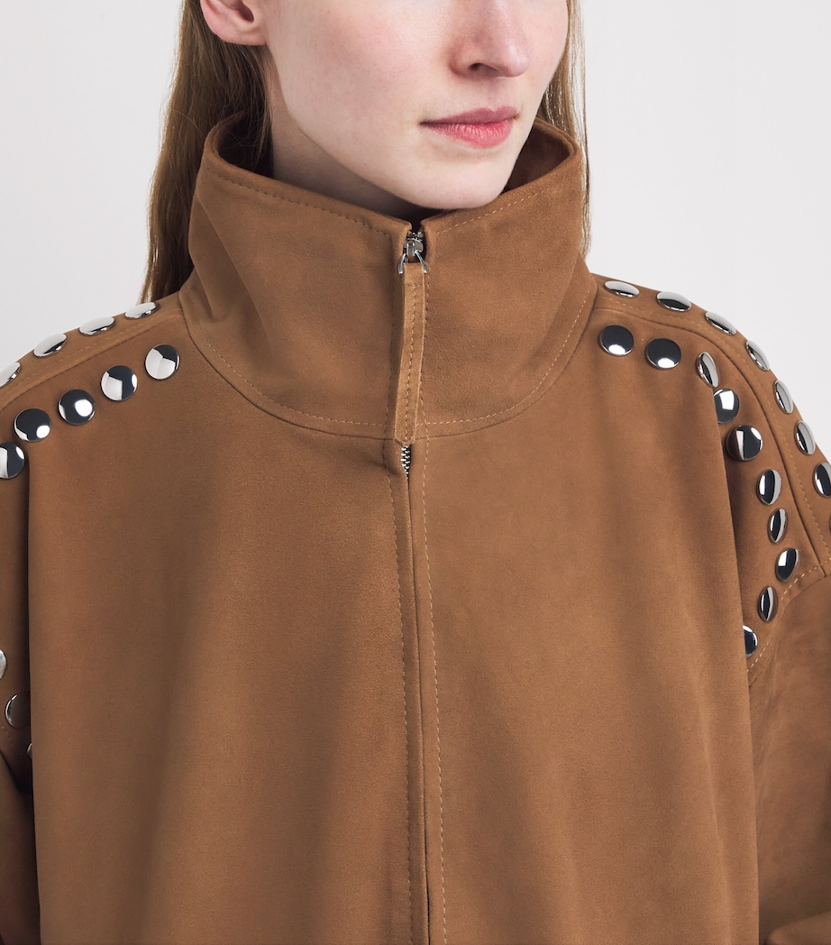 Suede Studded Bomber Jacket CAMEL Image 3