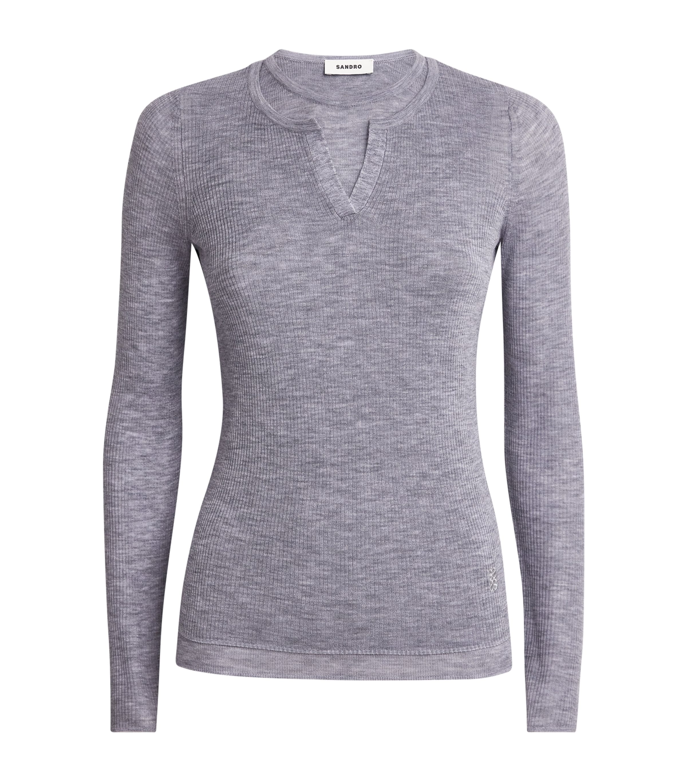 Sandro Wool Layered Long-sleeve Top In Gray