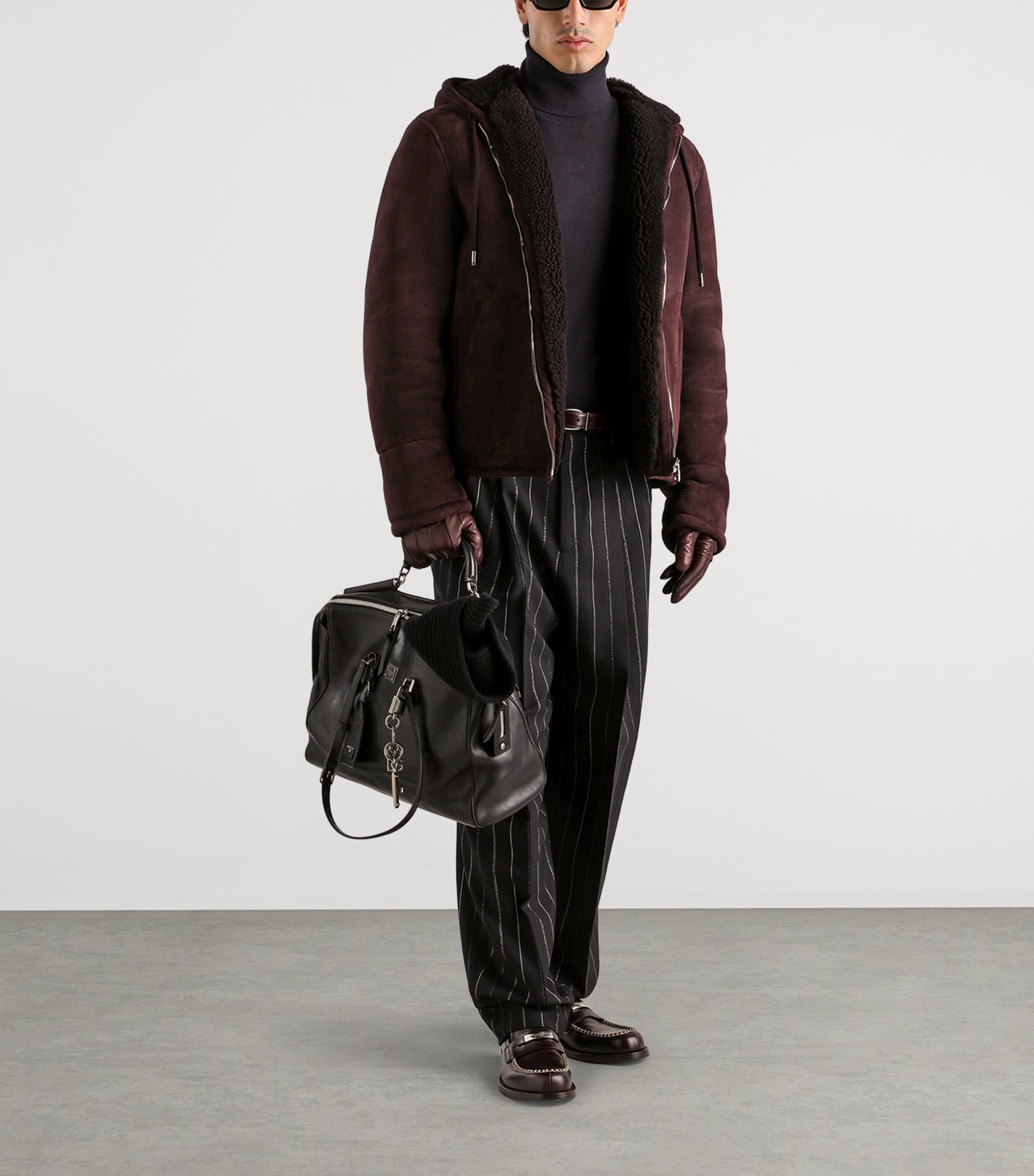 Dolce&Gabbana Mens Suede Fleece Hooded Jacket Brown Dark V Image 2