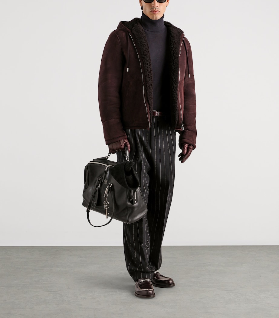 Dolce&Gabbana Mens Suede Fleece Hooded Jacket Brown Dark V Image 2