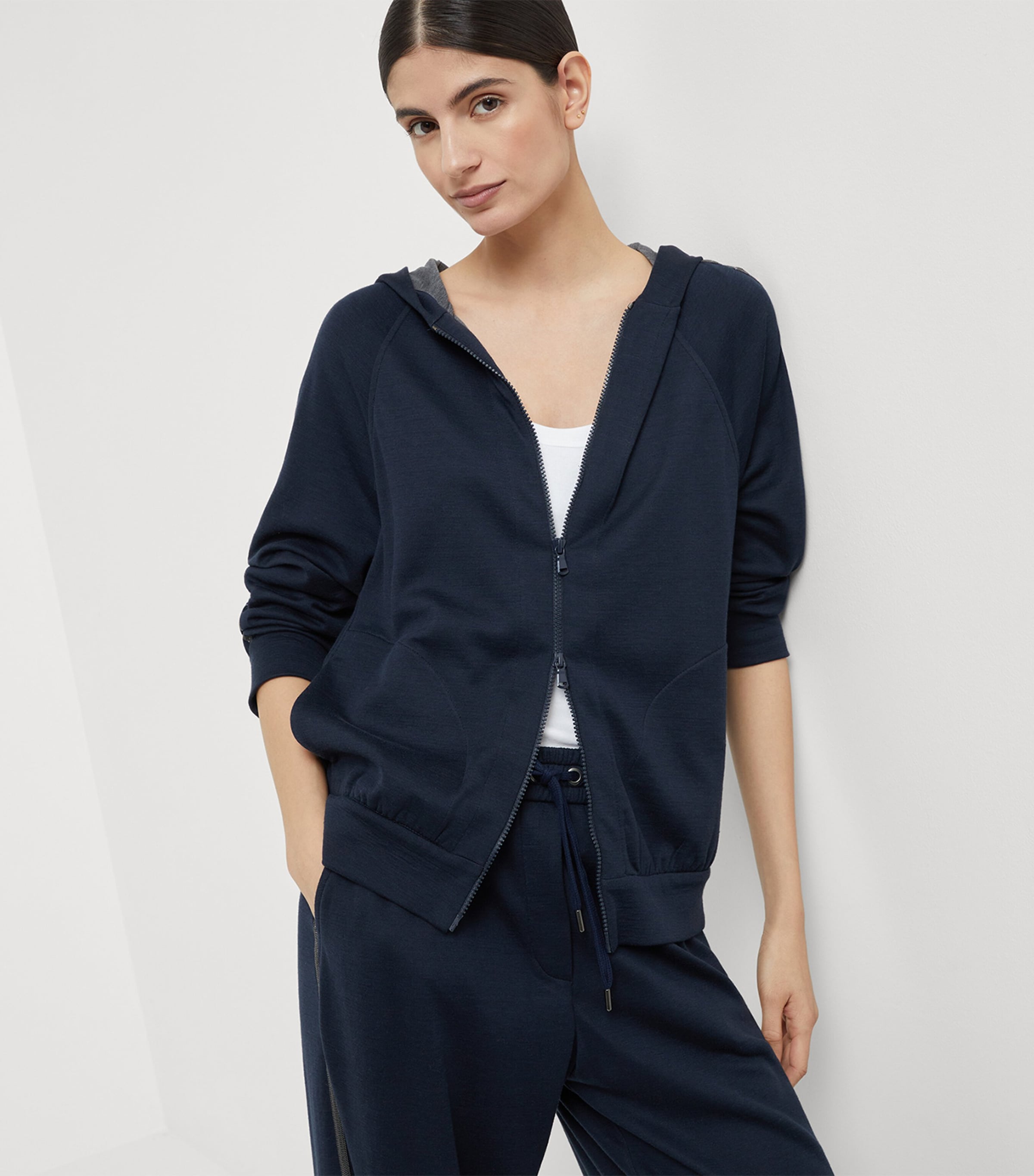 Cotton-Blend Two-Way Zip Hoodie C8366 Image 5