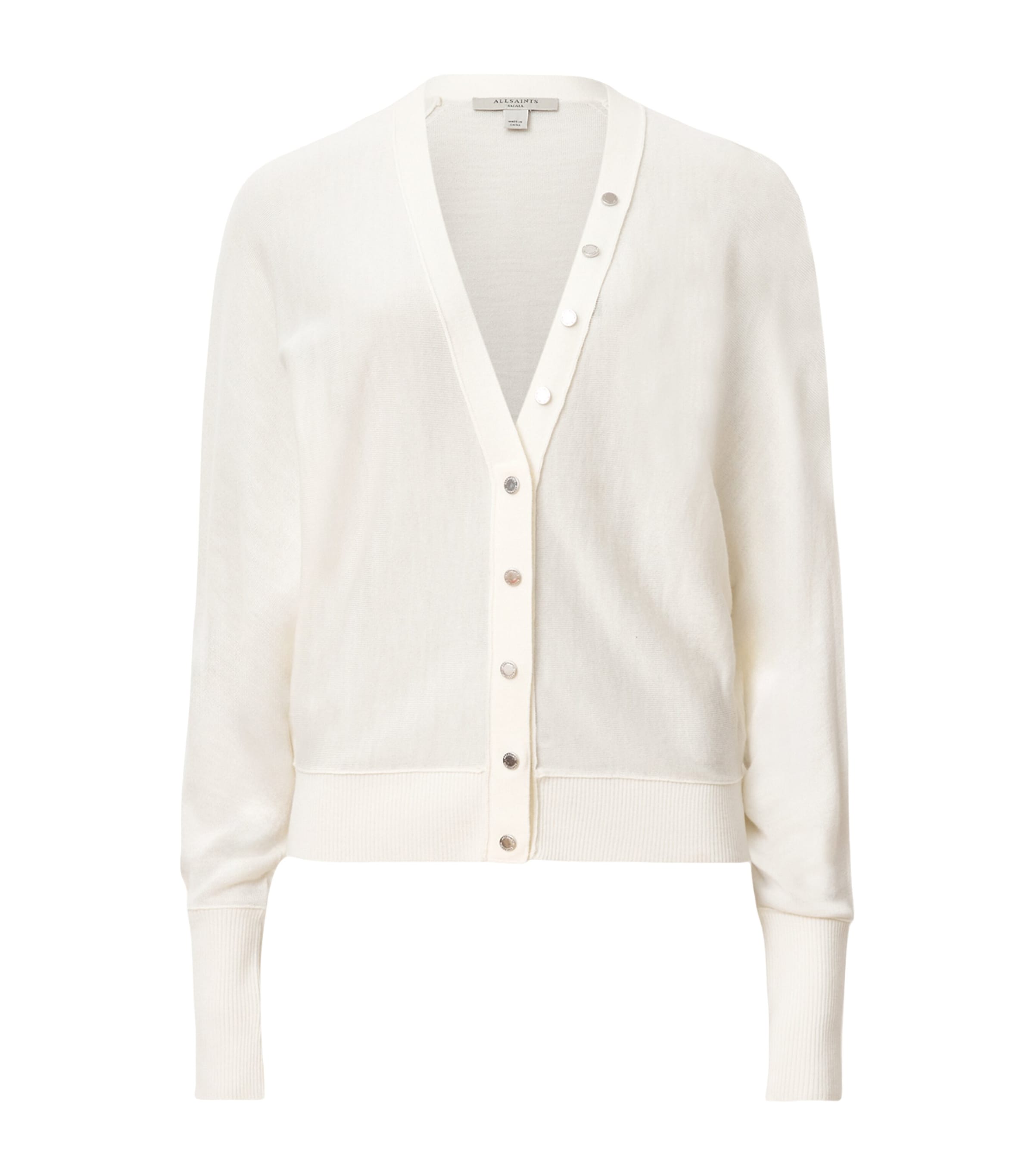 Allsaints Womens Chalk White Honor V-neck Long-sleeve Wool Cardigan In White