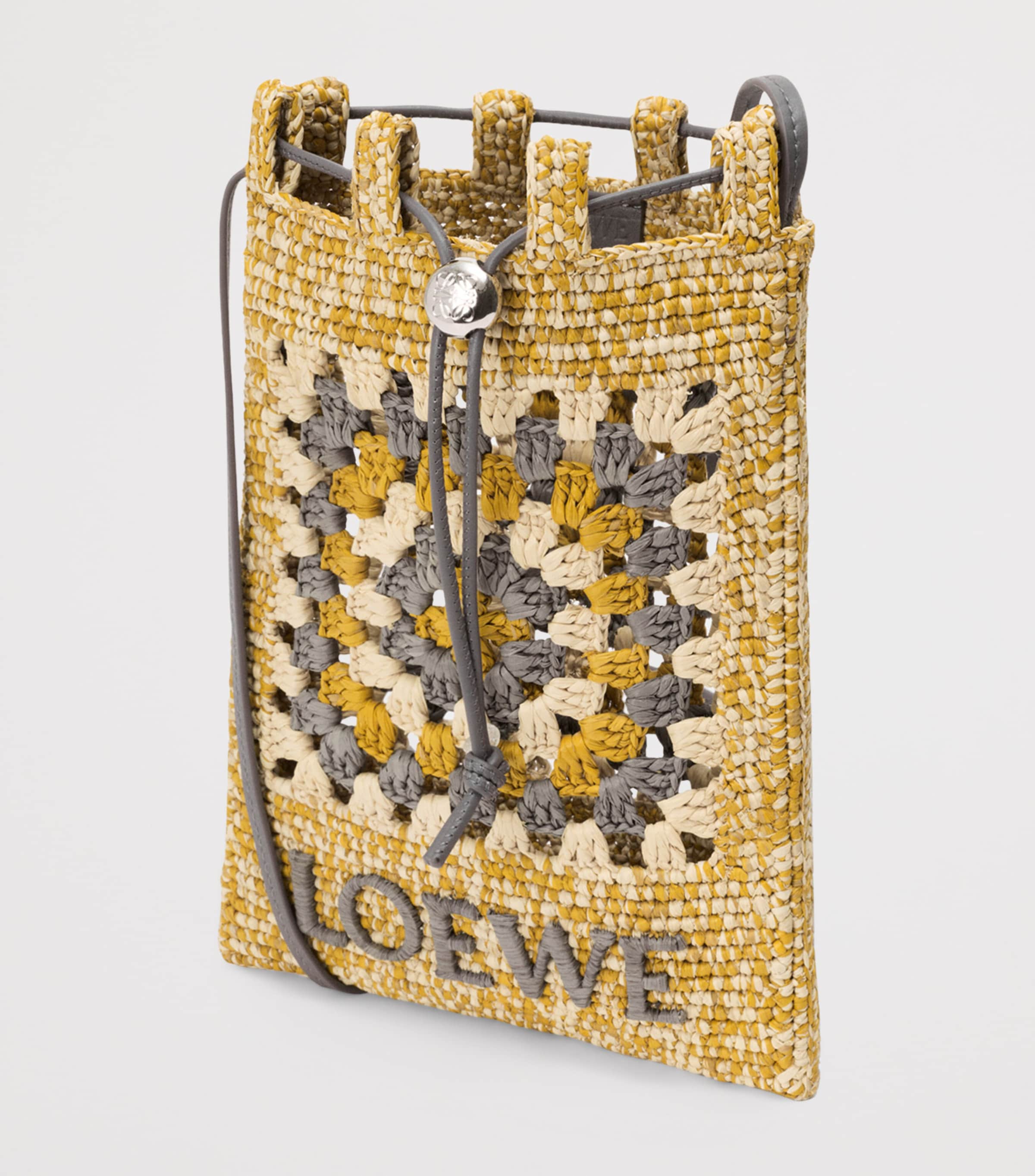 LOEWE x Paula's Ibiza Crochet Logo Bag Pearl Grey/mustard Image 2