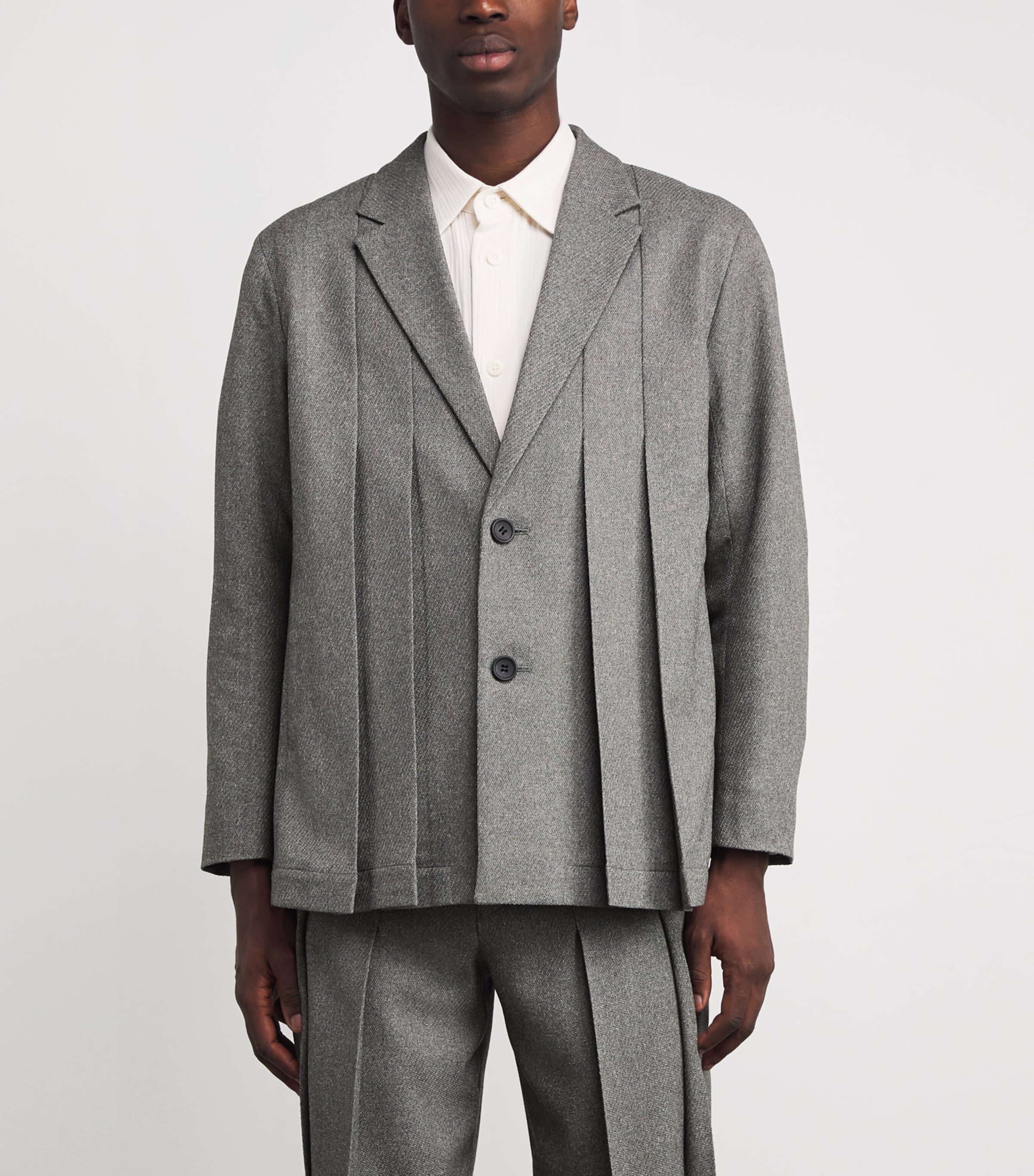Tweed Pleated Blazer 12-GRAY Image 3