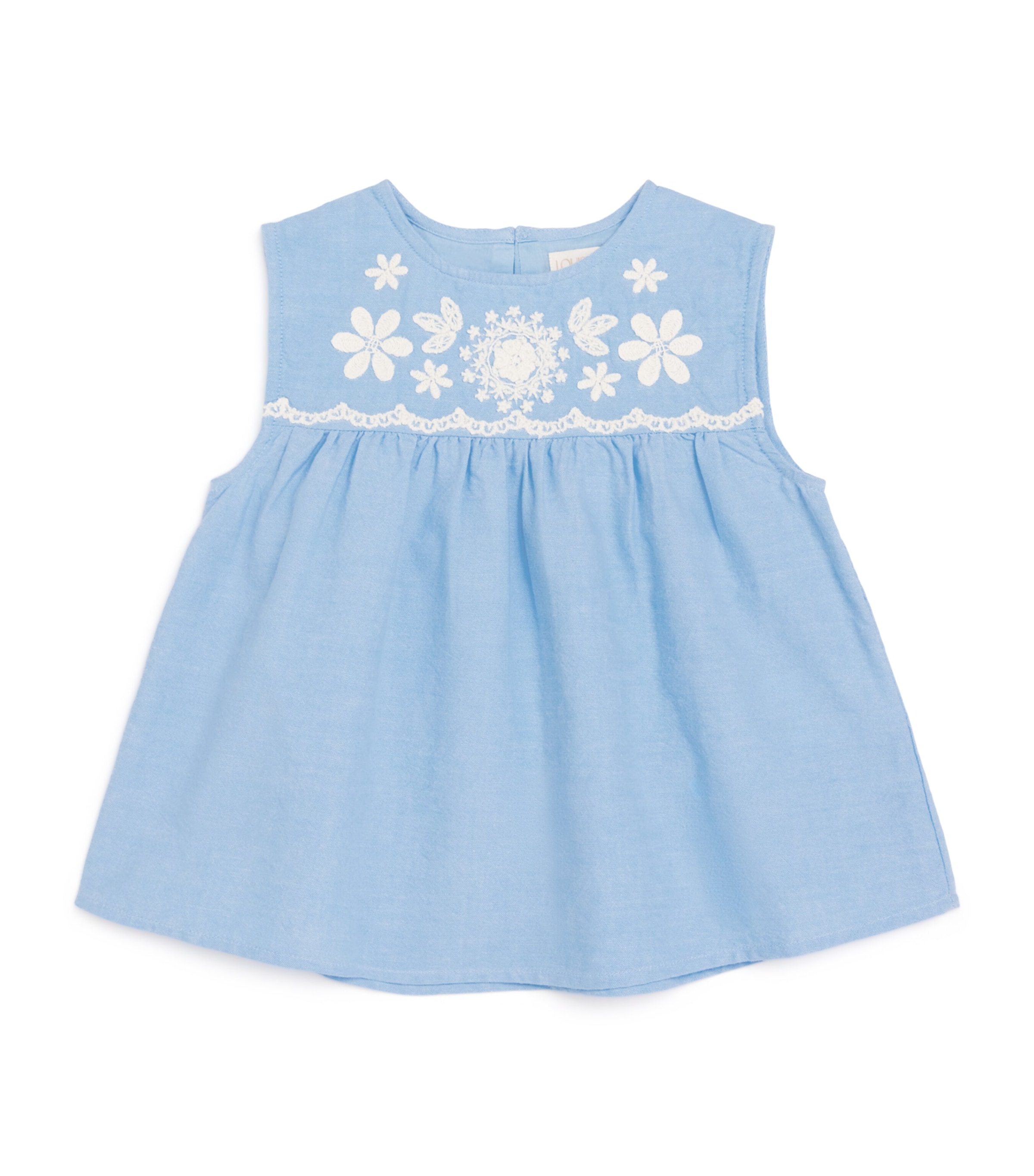 Louise Misha Cotton Embroidered Malaya Blouse (5-10 Years) Oxford Blue Image 1