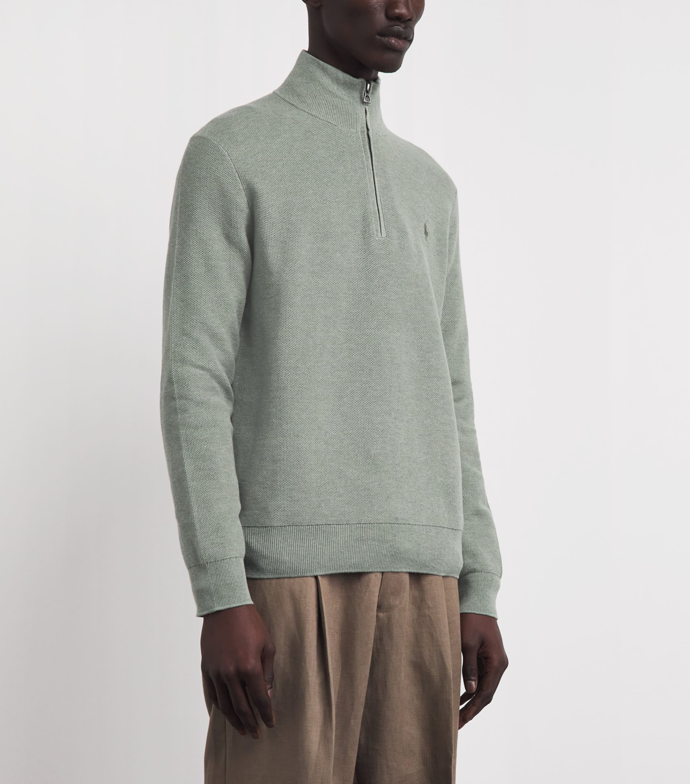 Polo Ralph Lauren Mens Cotton Half-Zip Sweater Fern Green Heather Image 4