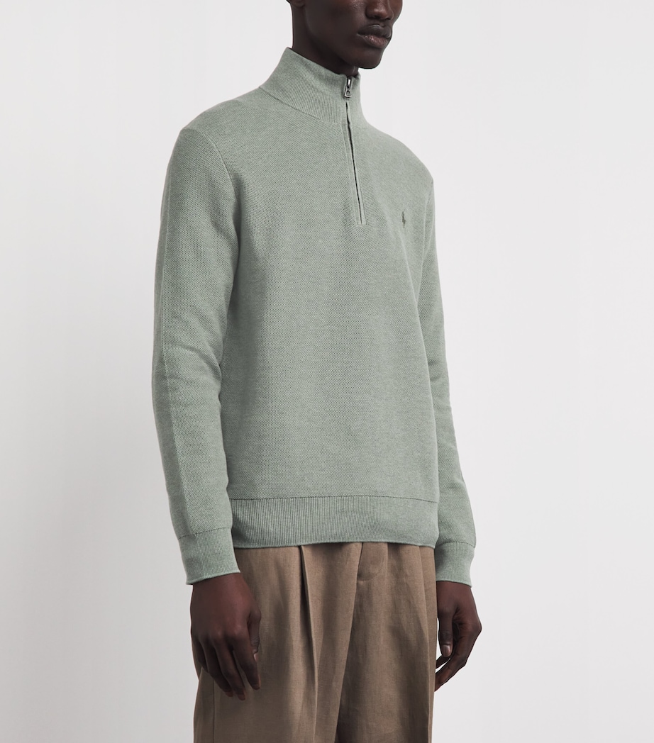 Polo Ralph Lauren Mens Cotton Half-Zip Sweater Fern Green Heather Image 4