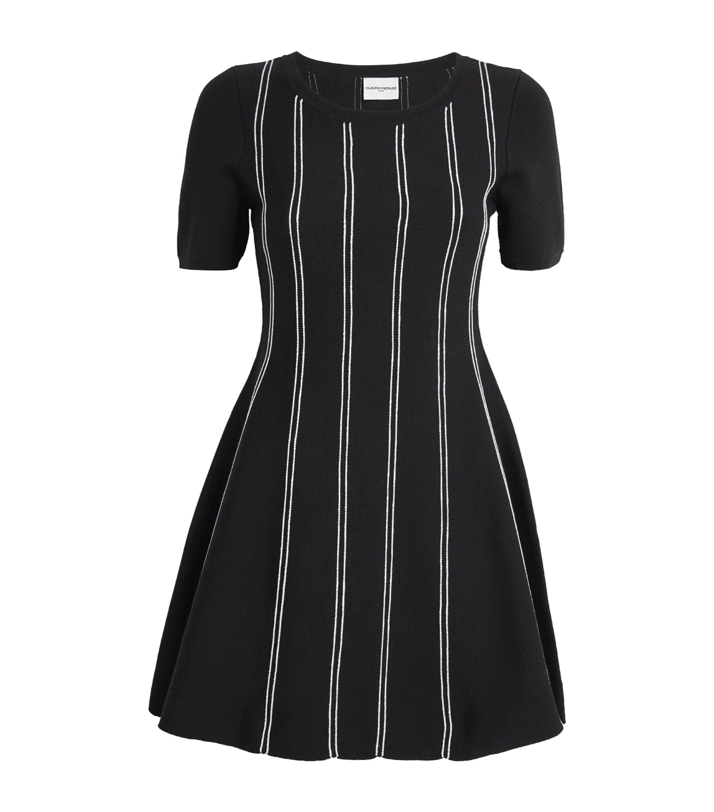 Claudie Pierlot Womens Black Striped Short-sleeved Knitted Mini Dress In Black