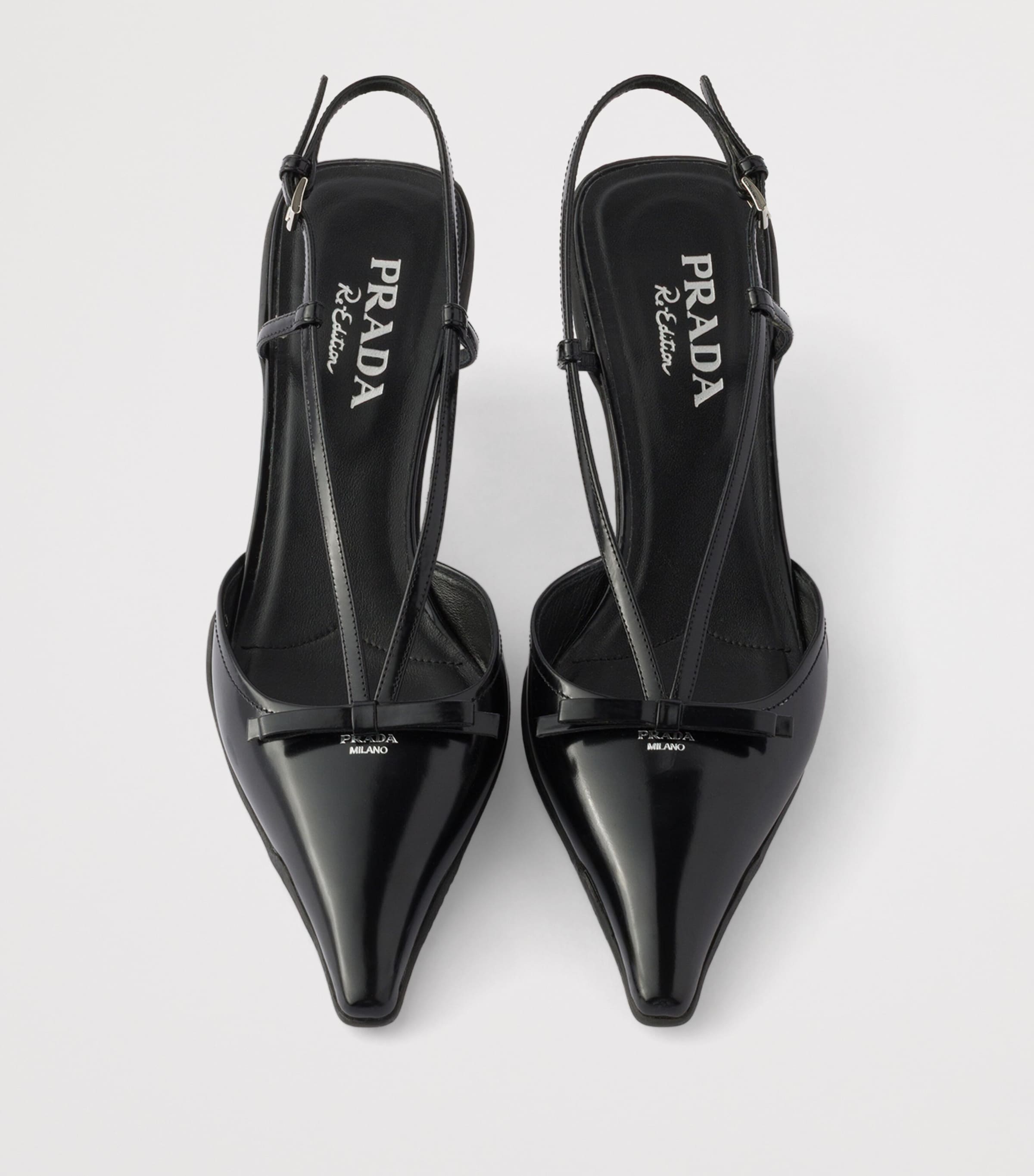 Prada Brushed Leather Bow Slingback Pumps 55 Black Image 3