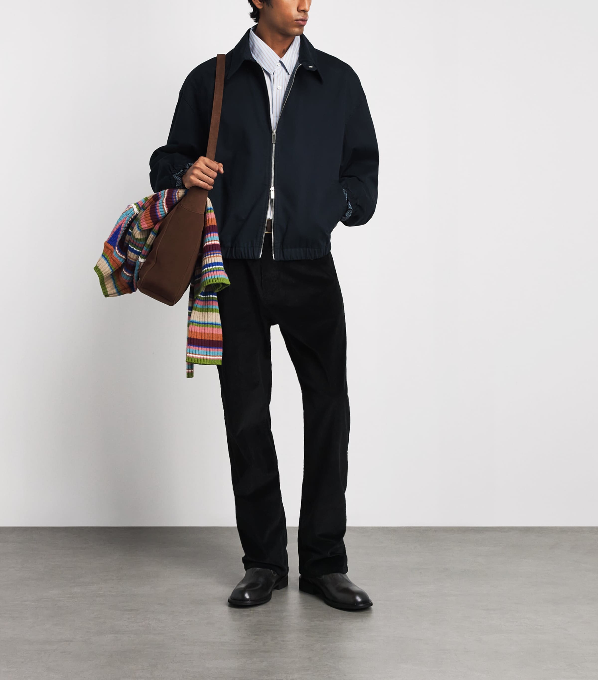 System Mens Cotton Check-Lining Bomber Jacket Indigo Image 2
