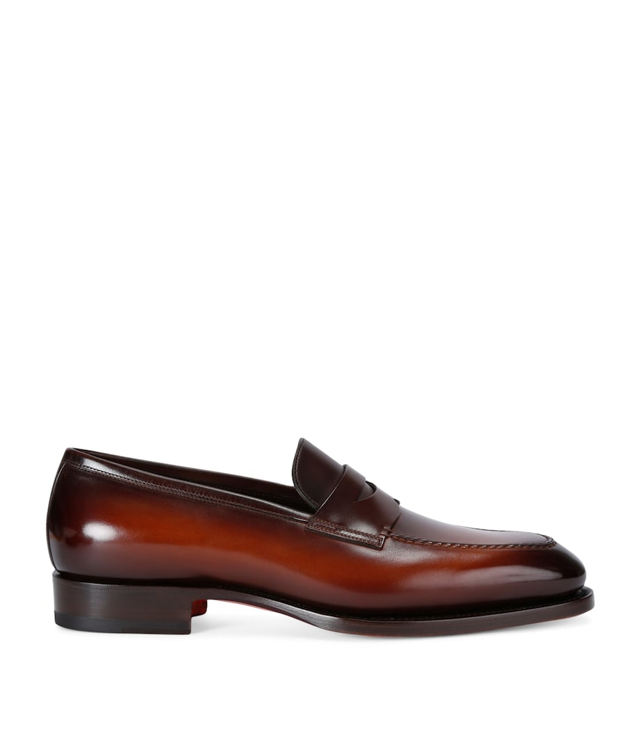 Santoni Leather Adrian Loafers Tan Image 1