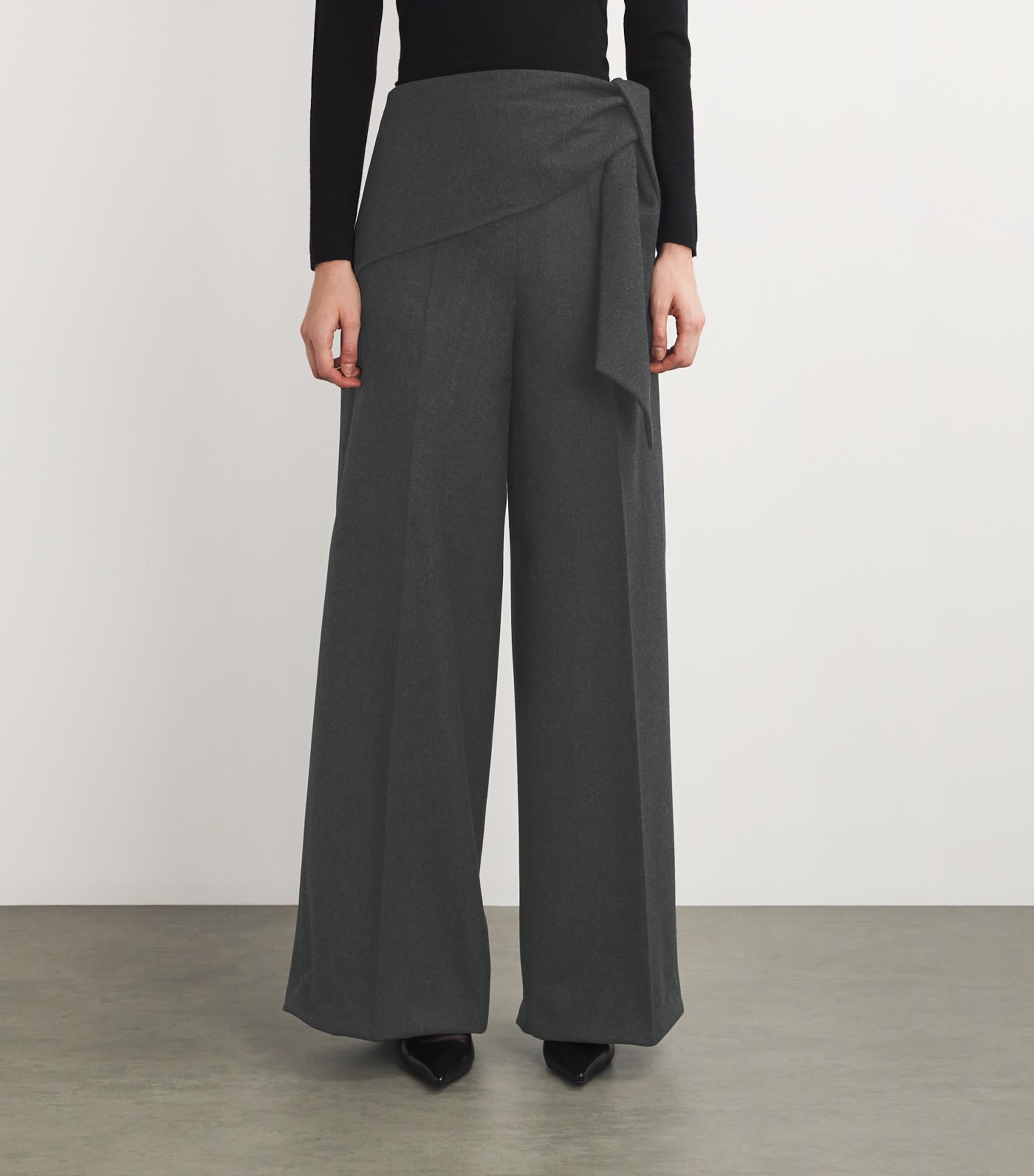 Stretch-Virgin Wool Wrap Trousers DARK GREY Image 3