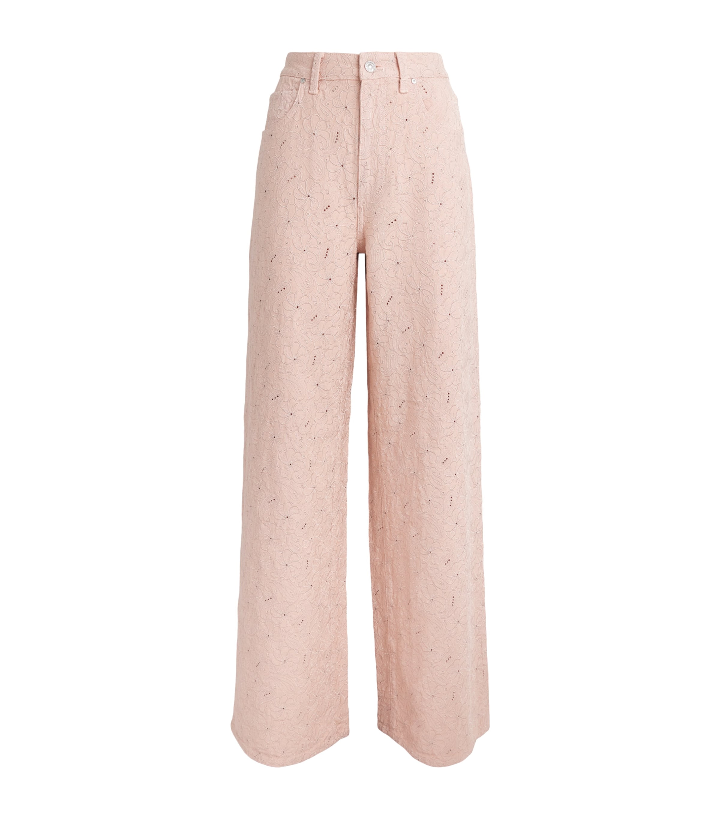 PAIGE Floral Cameron Wide-Leg Jeans Sunset Peach Embr