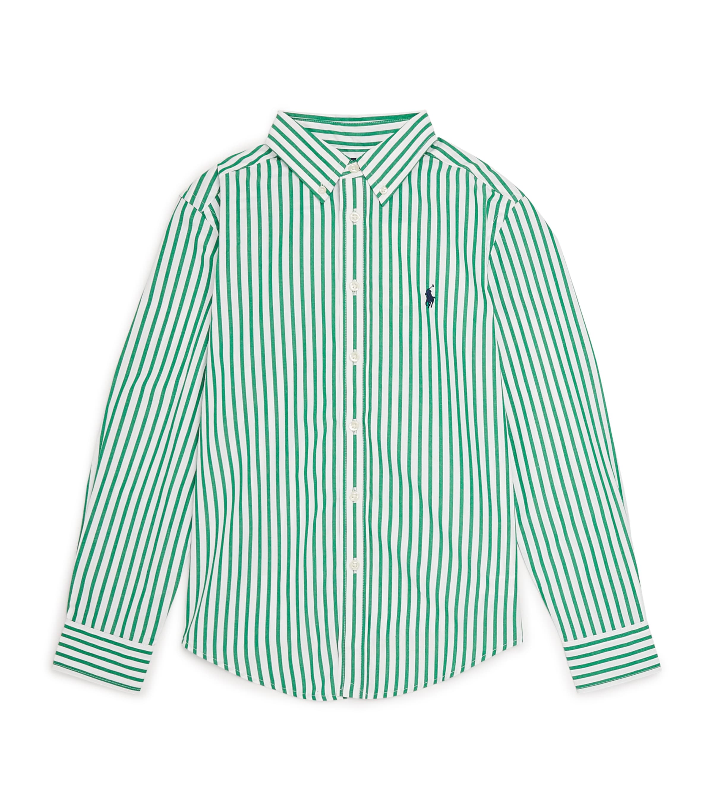 Cotton Poplin Stripe Shirt (6-14 Years) CRGRN/WHIT Image 1