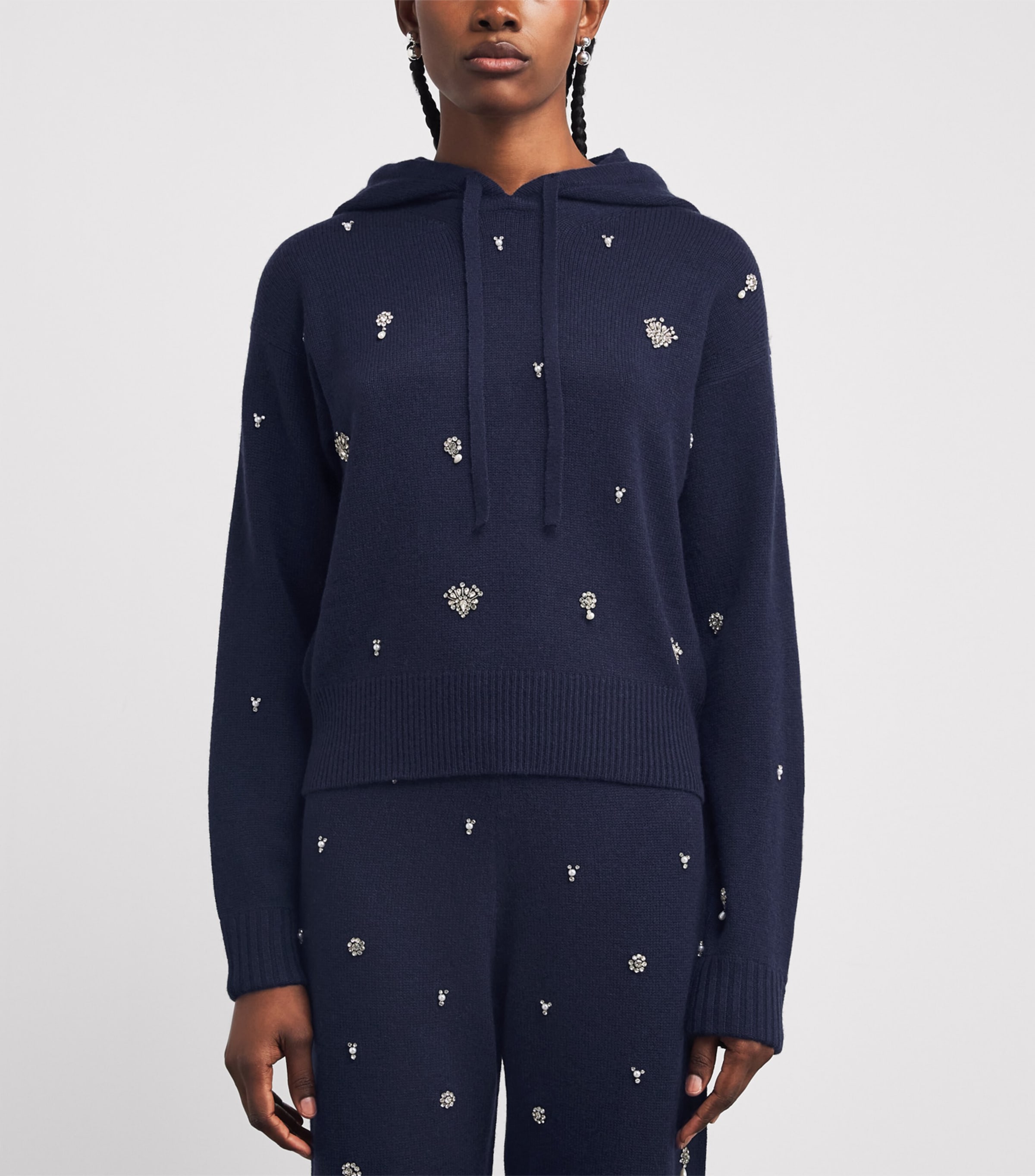 Wool-Cashmere Embellished Karmen Hoodie MIDNIGHT Image 3