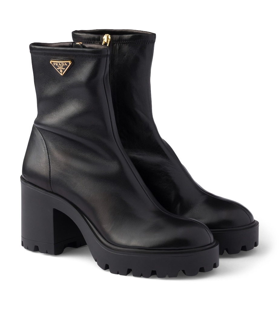 Prada Nappa Leather Logo Stretch Booties Ankle Boots 85 Black Image 1