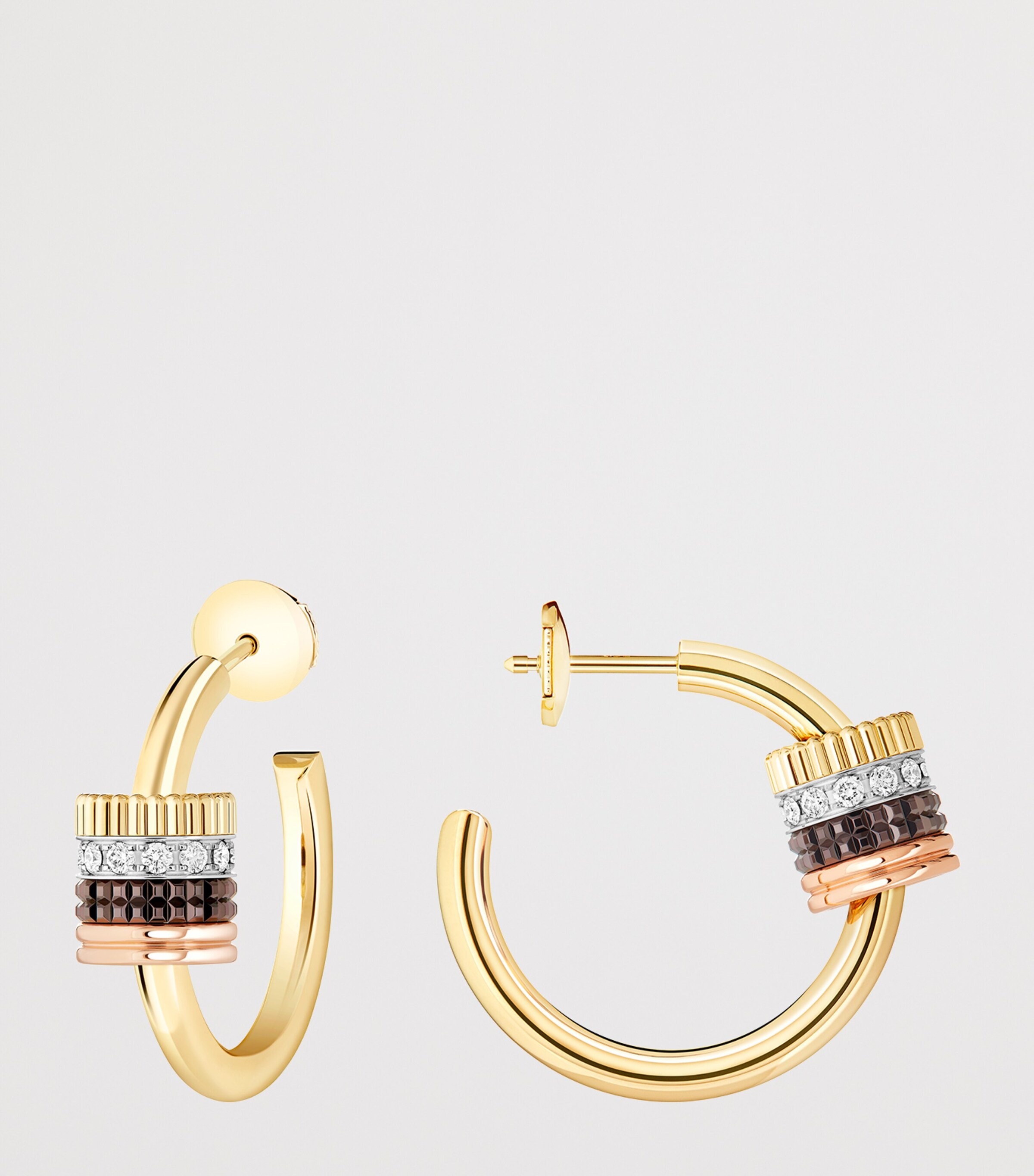 Mixed Gold and Diamond Quatre Classique Hoop Earrings YELLOW GOLD Image 4