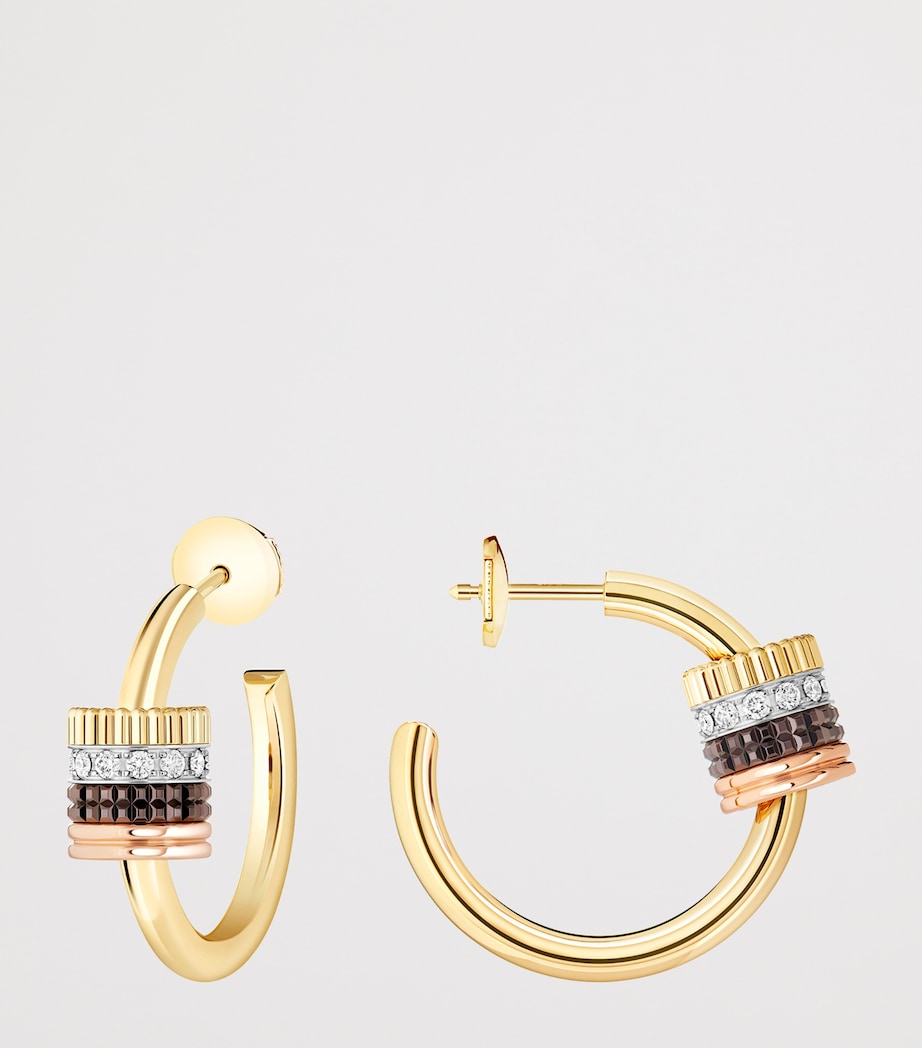 Mixed Gold and Diamond Quatre Classique Hoop Earrings YELLOW GOLD Image 4