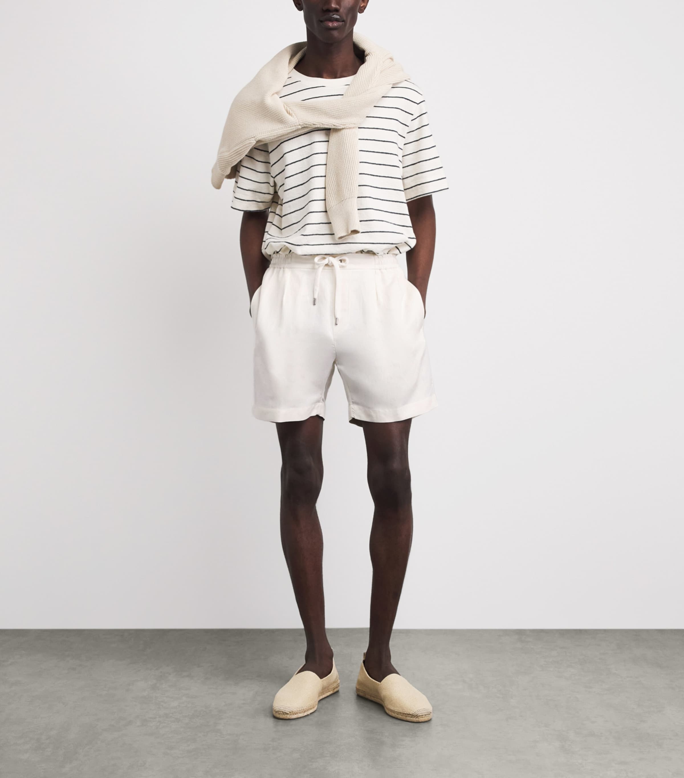 Ralph Lauren Purple Label Mens Silk-Linen Drawstring Shorts Deckwash White Image 2