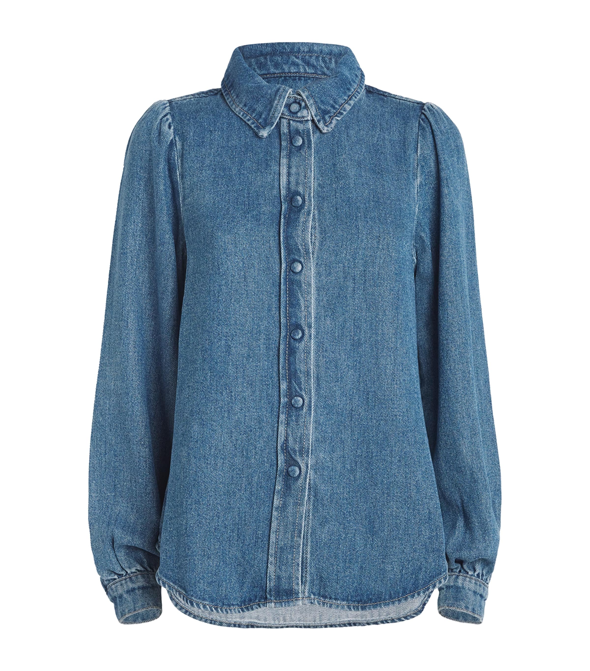 Shop 7 For All Mankind Puff-sleeve Denim Shirt In Blue