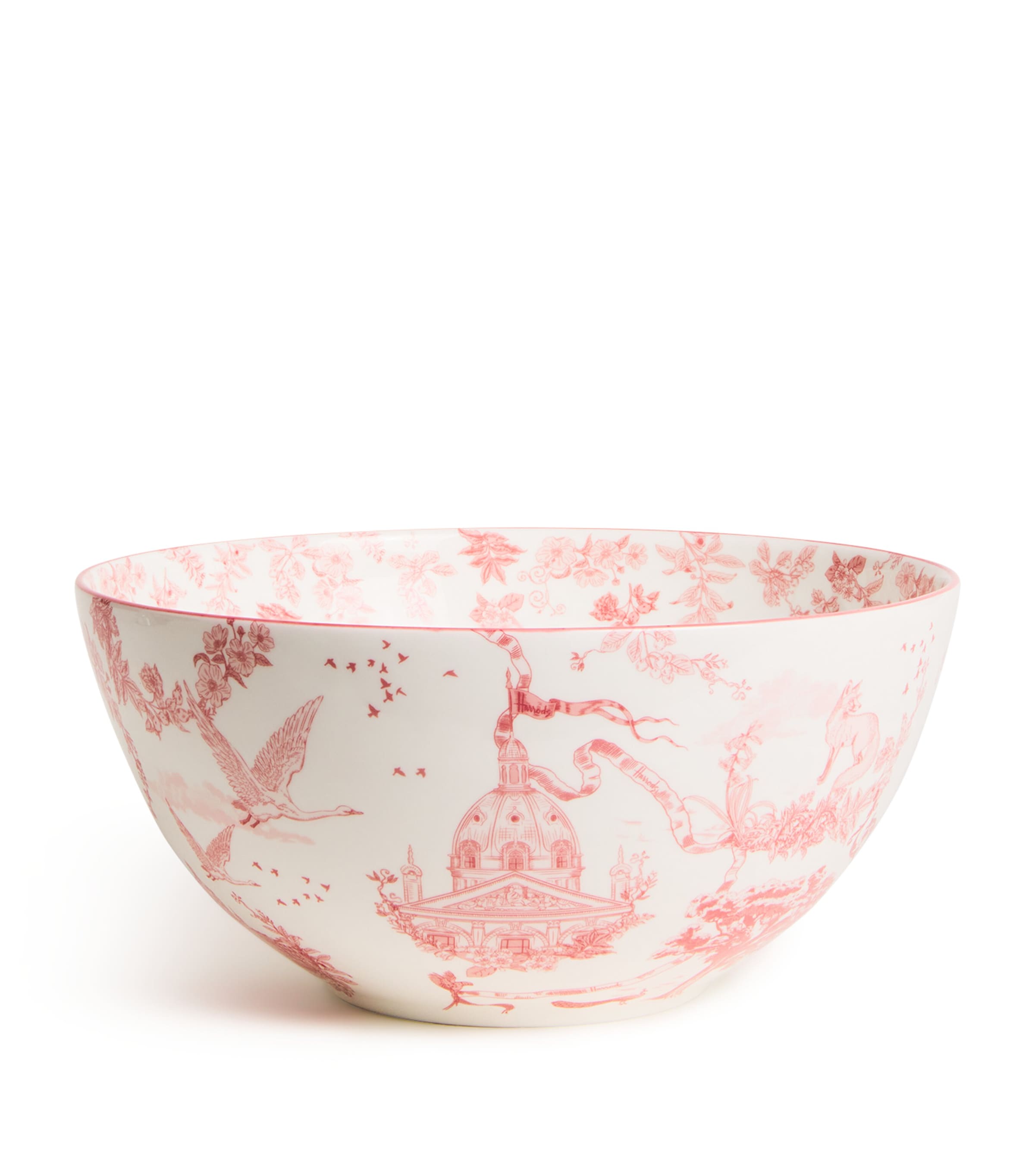 Harrods Fine Bone China Toile Bowl (22.5cm) Pink Image 1