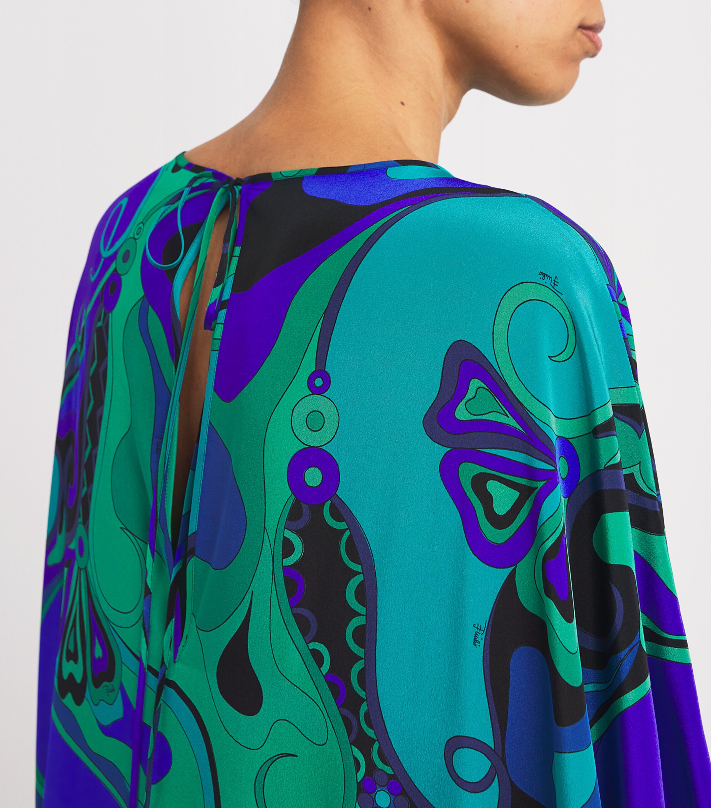 Silk Orchidee Print Kaftan 026 SMERALDO Image 4