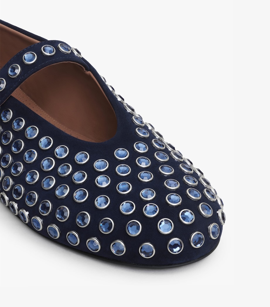 Suede Embellished Ballet Flats BLEU FONCE Image 4