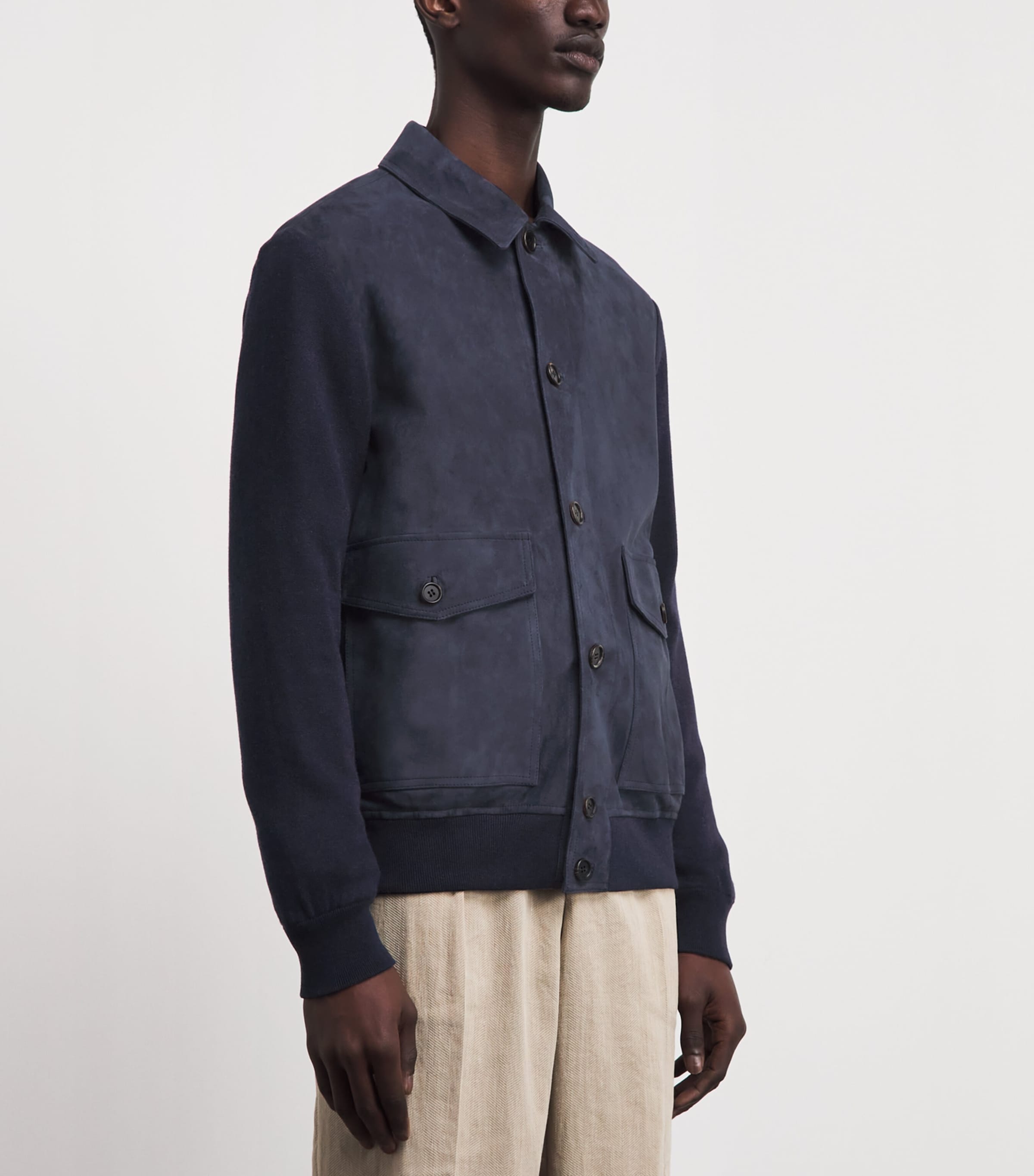 Fioroni Cashmere Mens Suede Bomber Jacket Navy Image 4