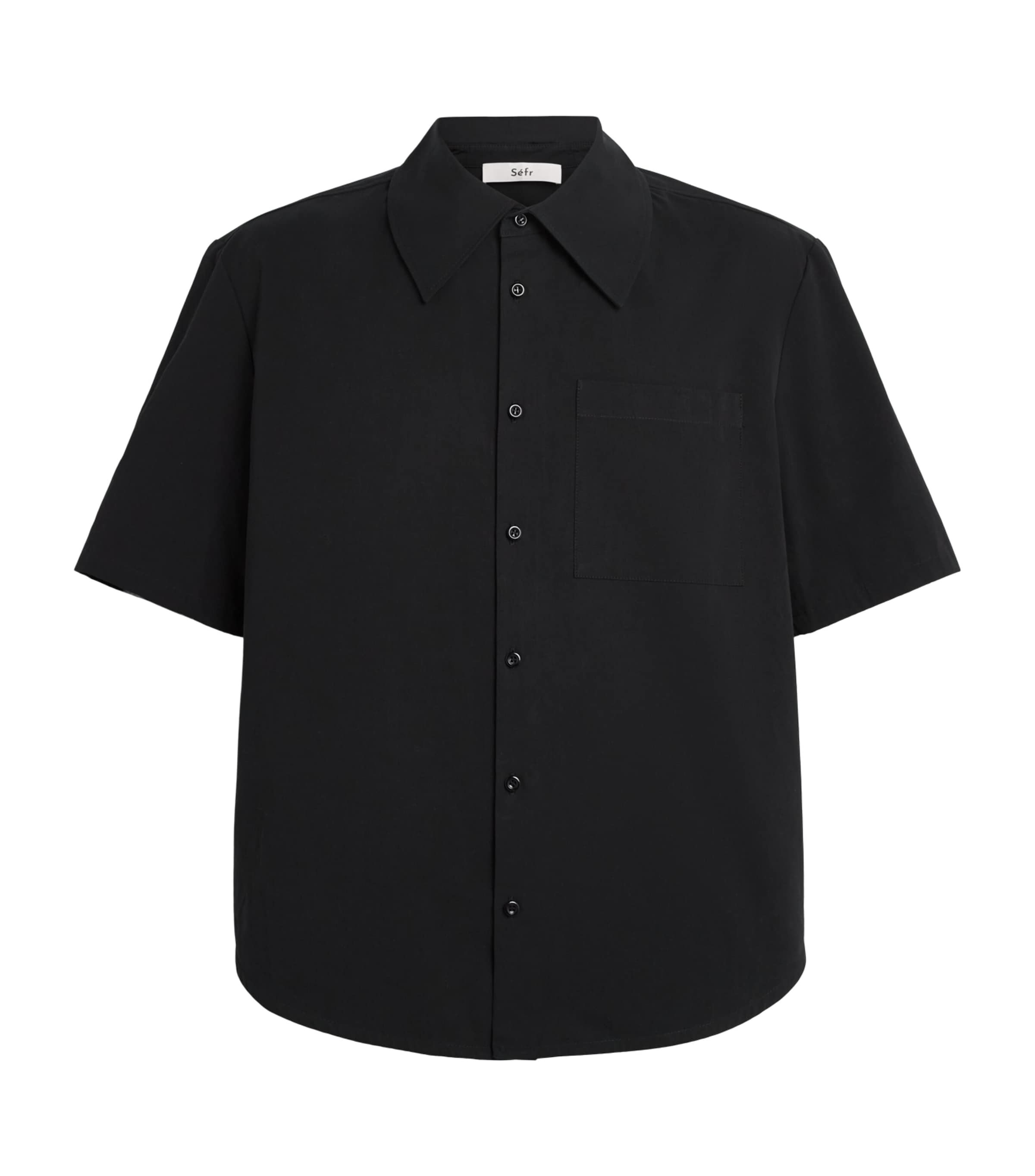 Séfr Mens Cotton Waylon Short-Sleeve Shirt Black Fine Poplin Image 1