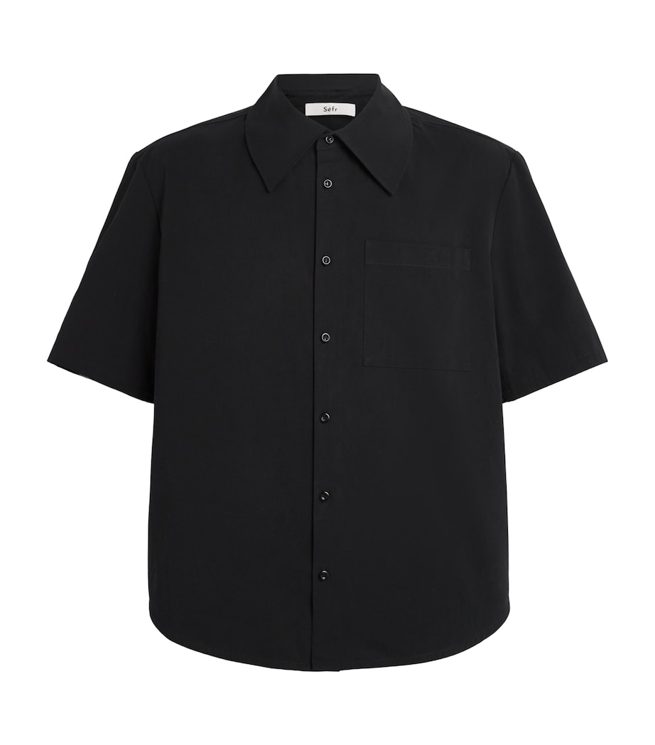 Séfr Mens Cotton Waylon Short-Sleeve Shirt Black Fine Poplin Image 1