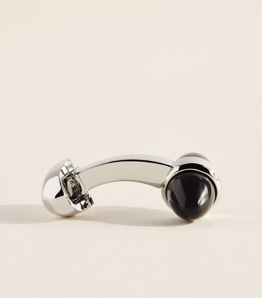 Babette Wasserman Rhodium-Plated Onyx Sleek Bullet Cufflinks Onyx Image 4
