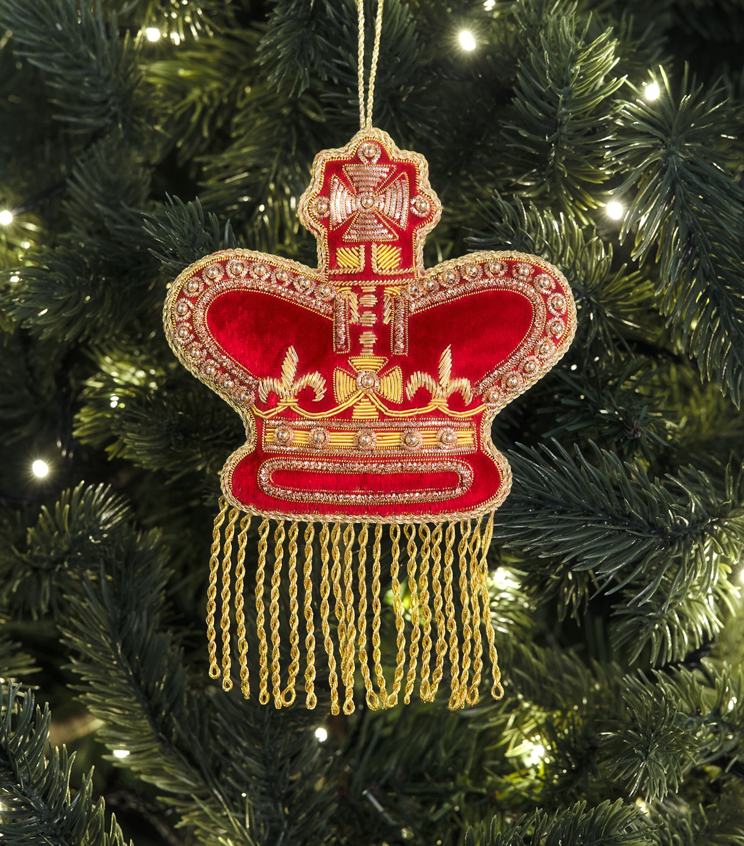 Tinker Tailor Embroidered Crown Tree Decoration Red & Gold Image 3